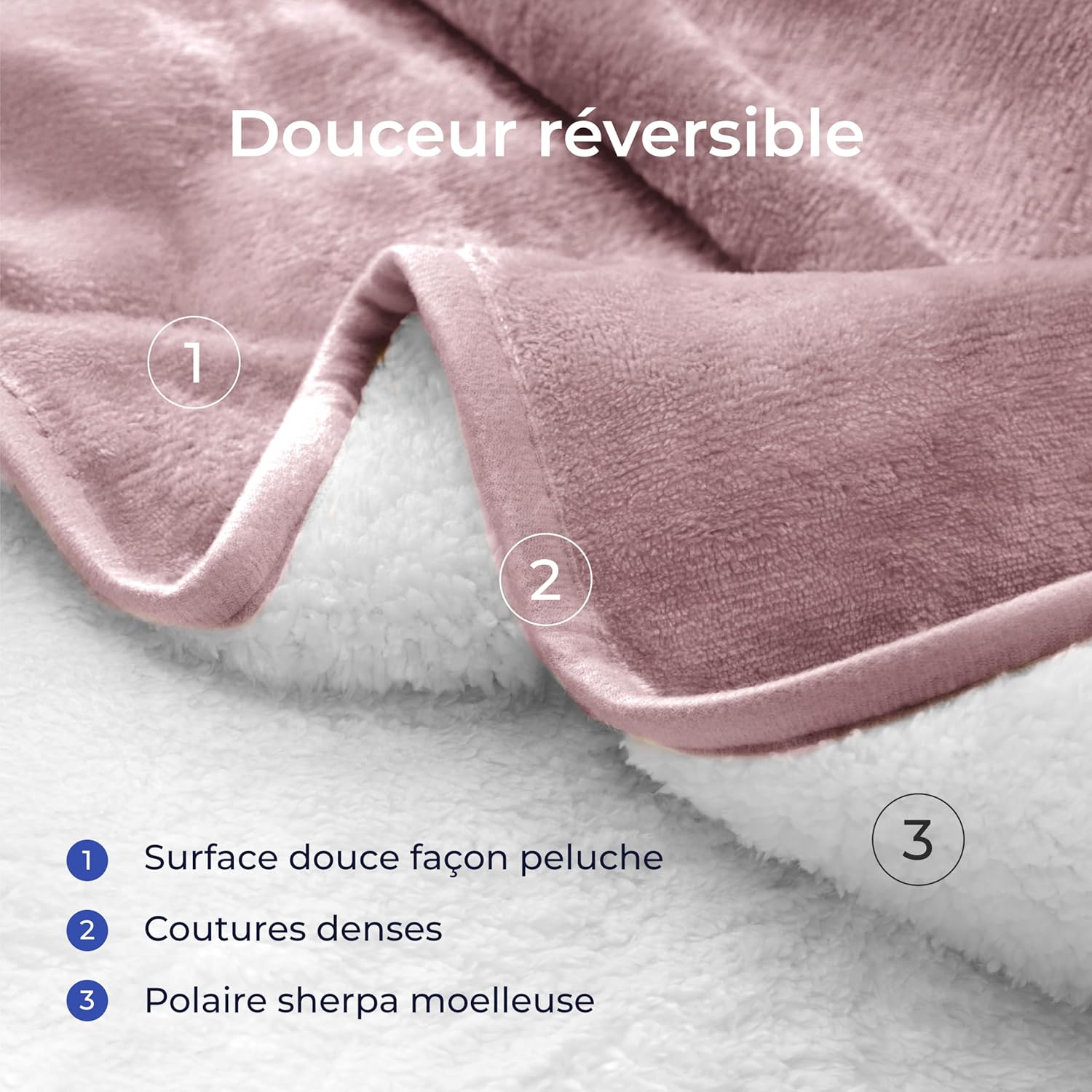 Thumbnail 3 de Dreamzie Plaid imperméable pour chien 127×152 cm réversible polaire sherpa (rose clair)