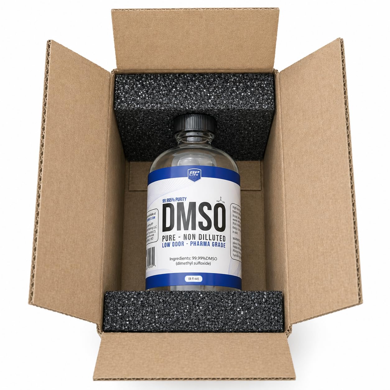 Detalle de BP Life DMSO ジメチルスルホキシド 液体99.9%・低臭気・8オンスガラスボトル