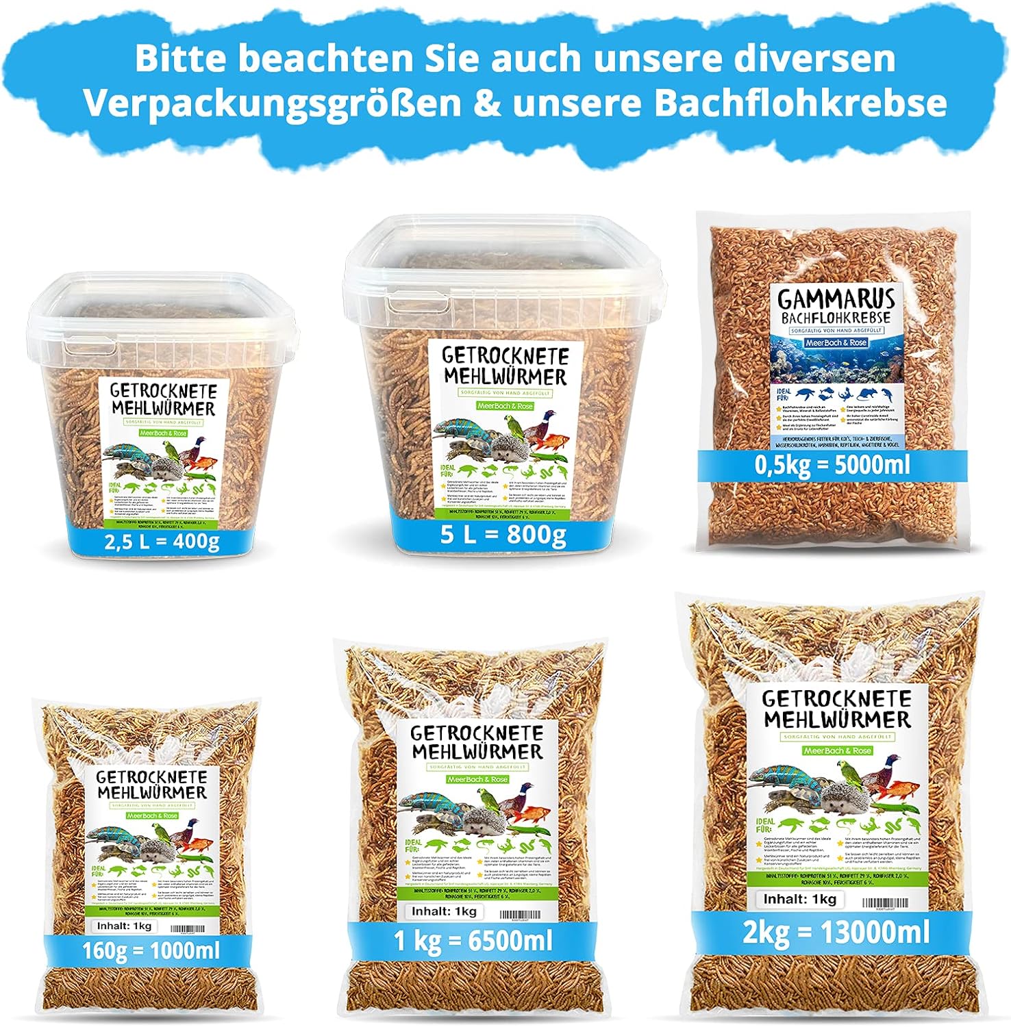 Thumbnail 5 de Mehlwürmer getrocknet, 1 kg – proteinreicher Snack für Wildvögel, Fische, Reptilien, Schildkröten und Igel
