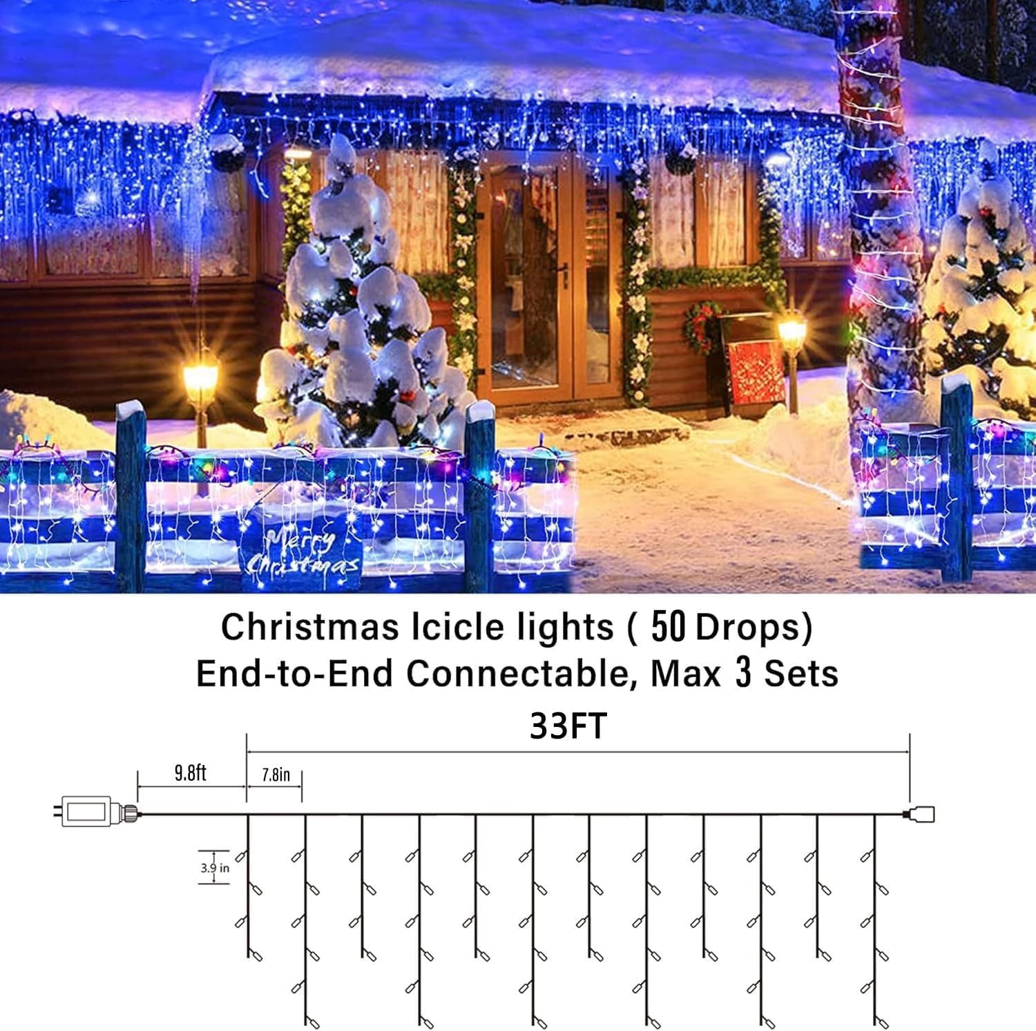 Thumbnail 3 de Joomer SSL0200-I-24V Blue LED Icicle Lights, 50 Drops, 8 Modes