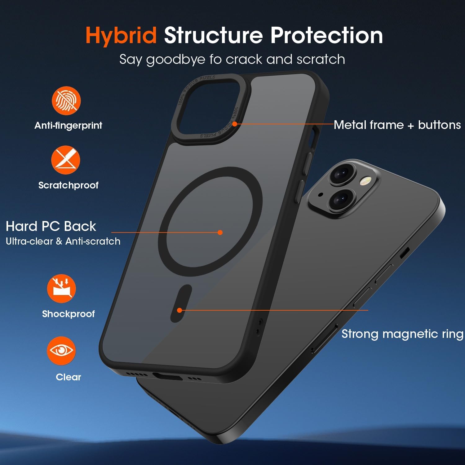 Detalle de KPPIT Magnetic for iPhone 13 Case – MagSafe Compatible, Shockproof Frosted Translucent Case (6.1")