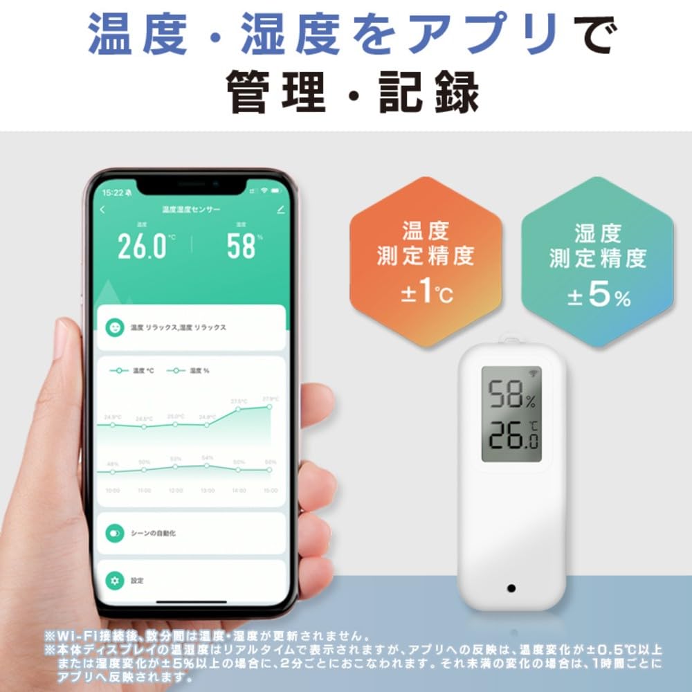 Detalle 2 de エジソンスマート DTS-TH13WH 温湿度センサー IP65防塵・防水、アプリ通知対応