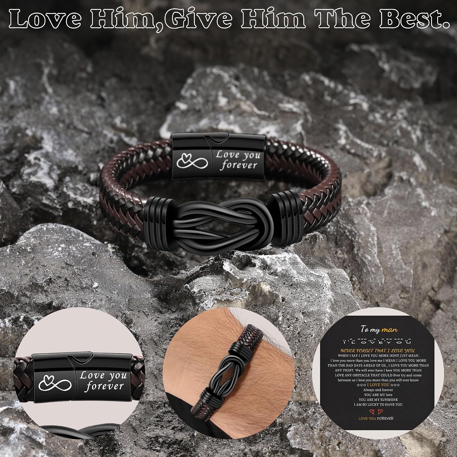 Thumbnail 4 de Leather Morse Code Bracelet 8.5 in