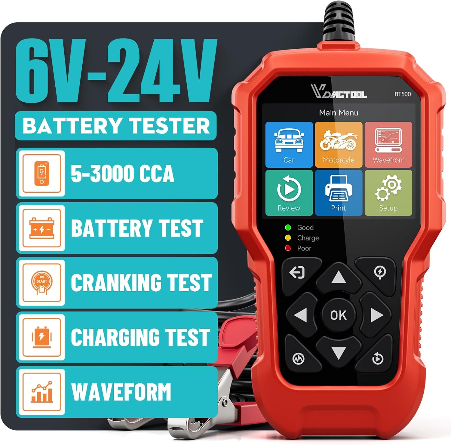 Detalle de VDIAGTOOL BT500 car battery tester 5–3000 CCA
