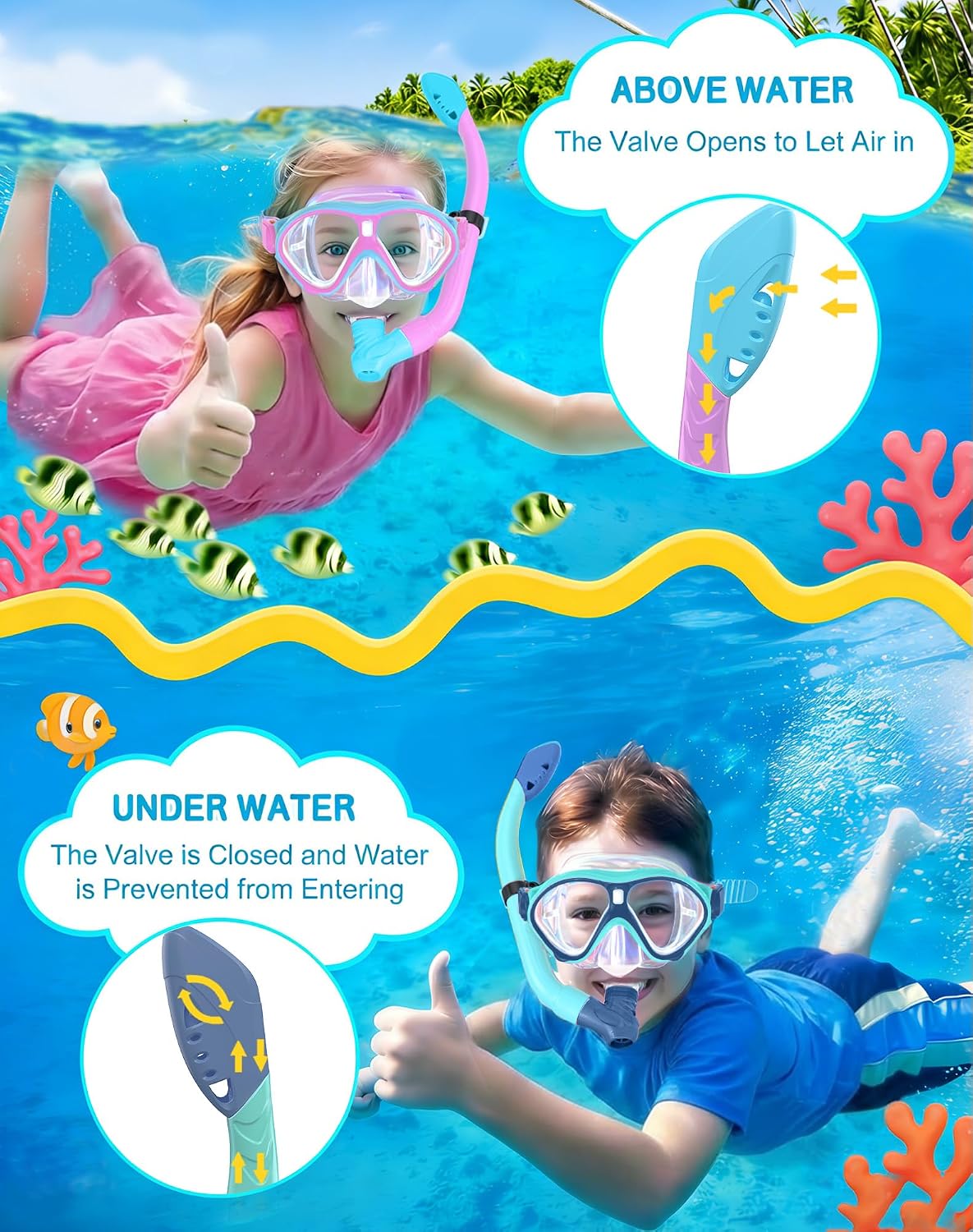 Thumbnail 3 de Gintenco Kids Snorkel Set: Dry Top Mask, Panoramic View, and Safe Start to Underwater Fun