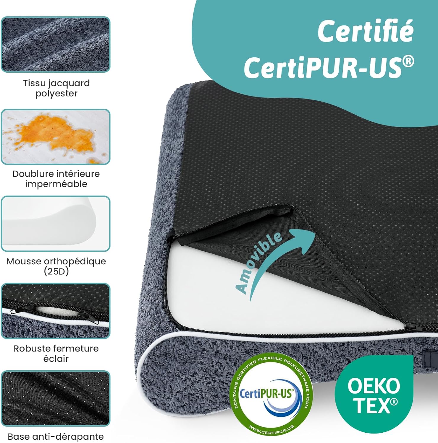 Thumbnail 4 de COZY KISS Panier chien orthopédique taille moyenne 90x60x14 cm en bleu