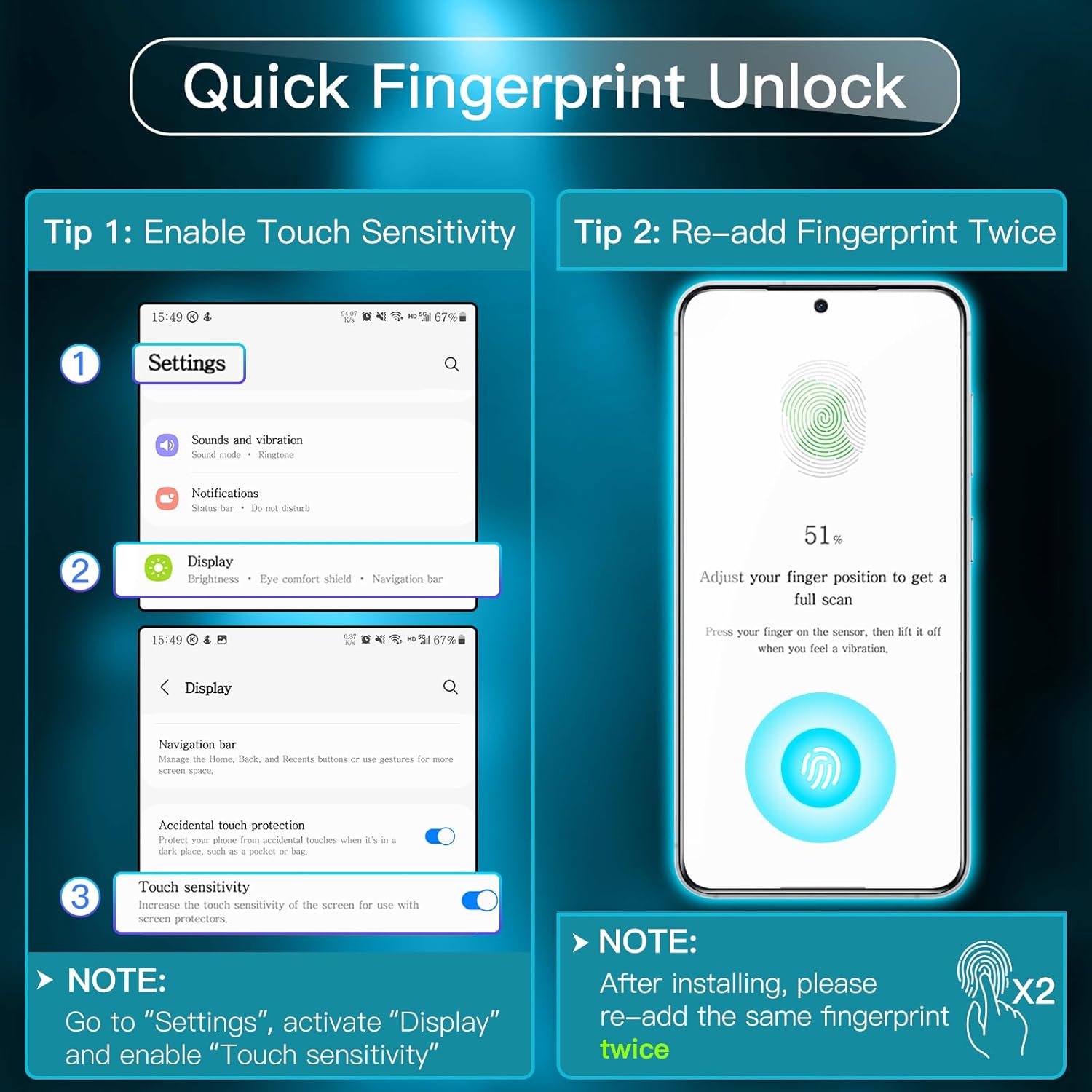Thumbnail 1 de JETech Screen Protector for Samsung Galaxy S25 5G (Temperered Glass, Fingerprint ID compatible) – HD Clear, 3-Pack