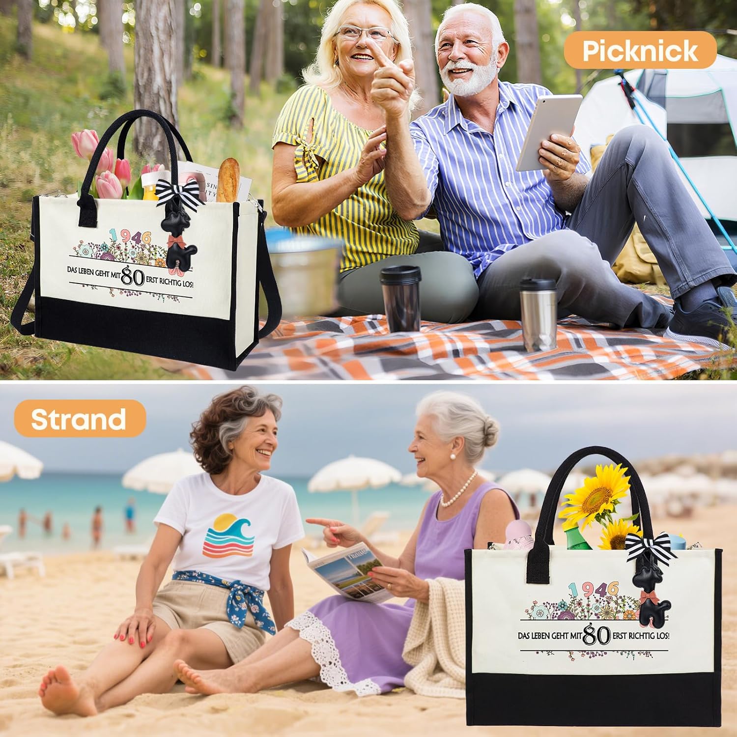 Thumbnail 6 de Seutgjie Geschenkset zum 80. Geburtstag – Vintage Tote Bag, Kosmetiktasche und Glückwunschkarte