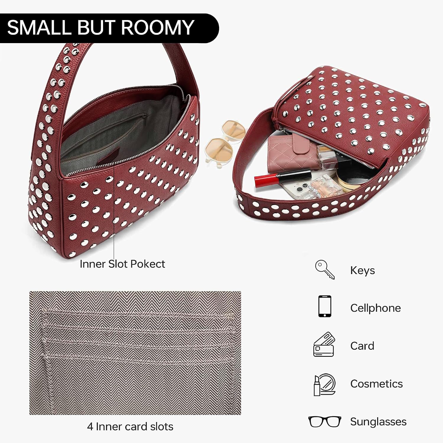 Detalle 1 de KISSSEA Studded Shoulder Bag with Credit Card Slot