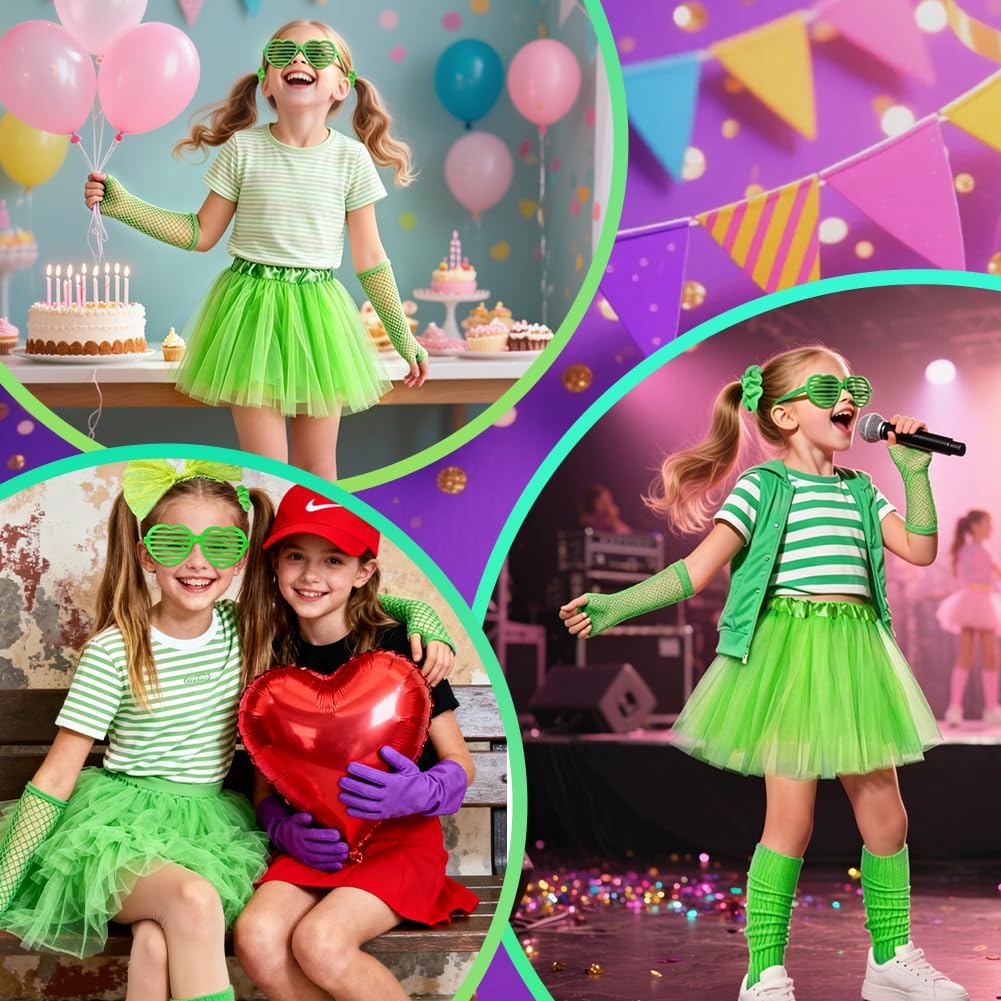 Thumbnail 6 de BSBUY Jaren 80-kostuum voor meisjes, 20-delig met rok en accessoires
