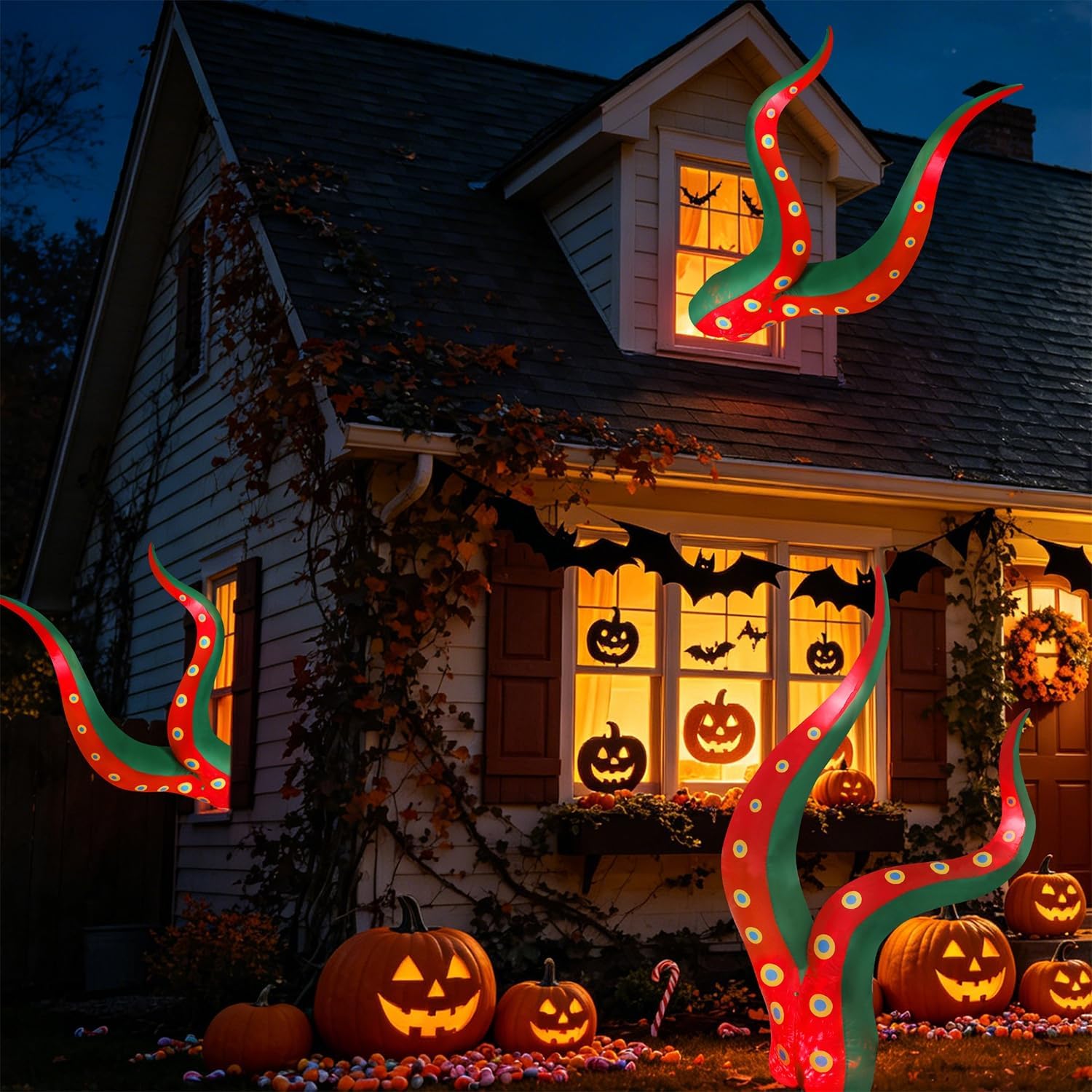 Detalle 2 de Juegoal K1758C Halloween Inflatable Octopus Tentacles, Red LEDs, 2-Pack