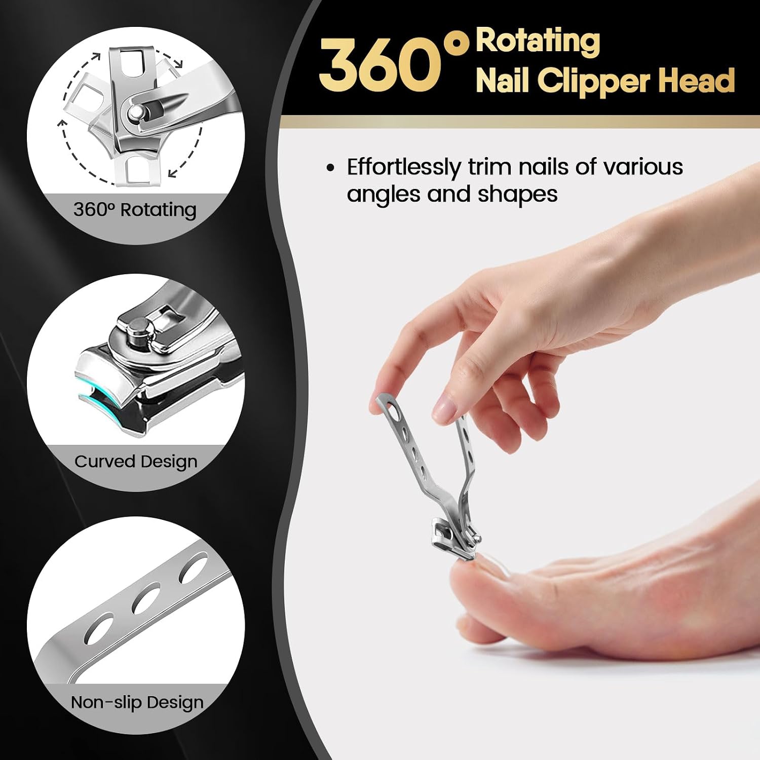Detalle de Toenail Clippers for Thick Nails – 7-piece large pedicure set with 360° rotating clipper, ingrown tools and nail file