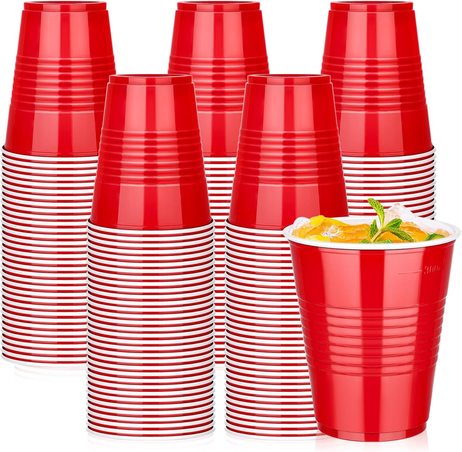 Detalle de DI QIU REN DQR-CA-28 12 oz Red Disposable Plastic Cups, Textured and Stackable