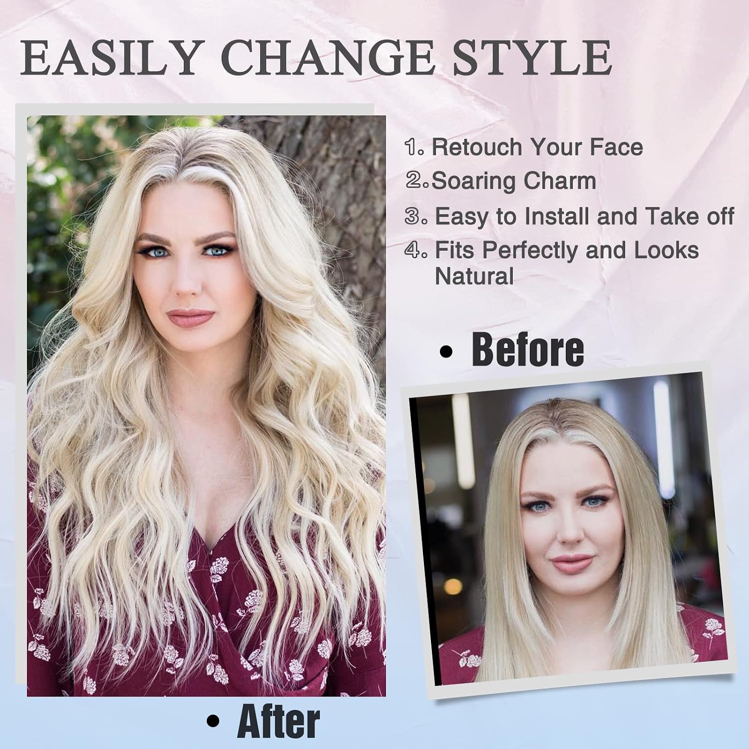 Detalle 2 de NAYOO 229236 26-Inch Long Wavy Blonde Wig with Dark Roots