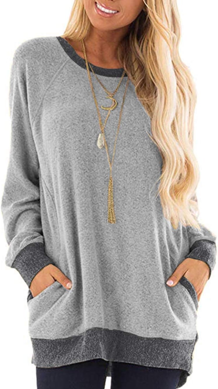 Detalle de iChunhua long-sleeve women’s crewneck top with pockets (S–XXL)