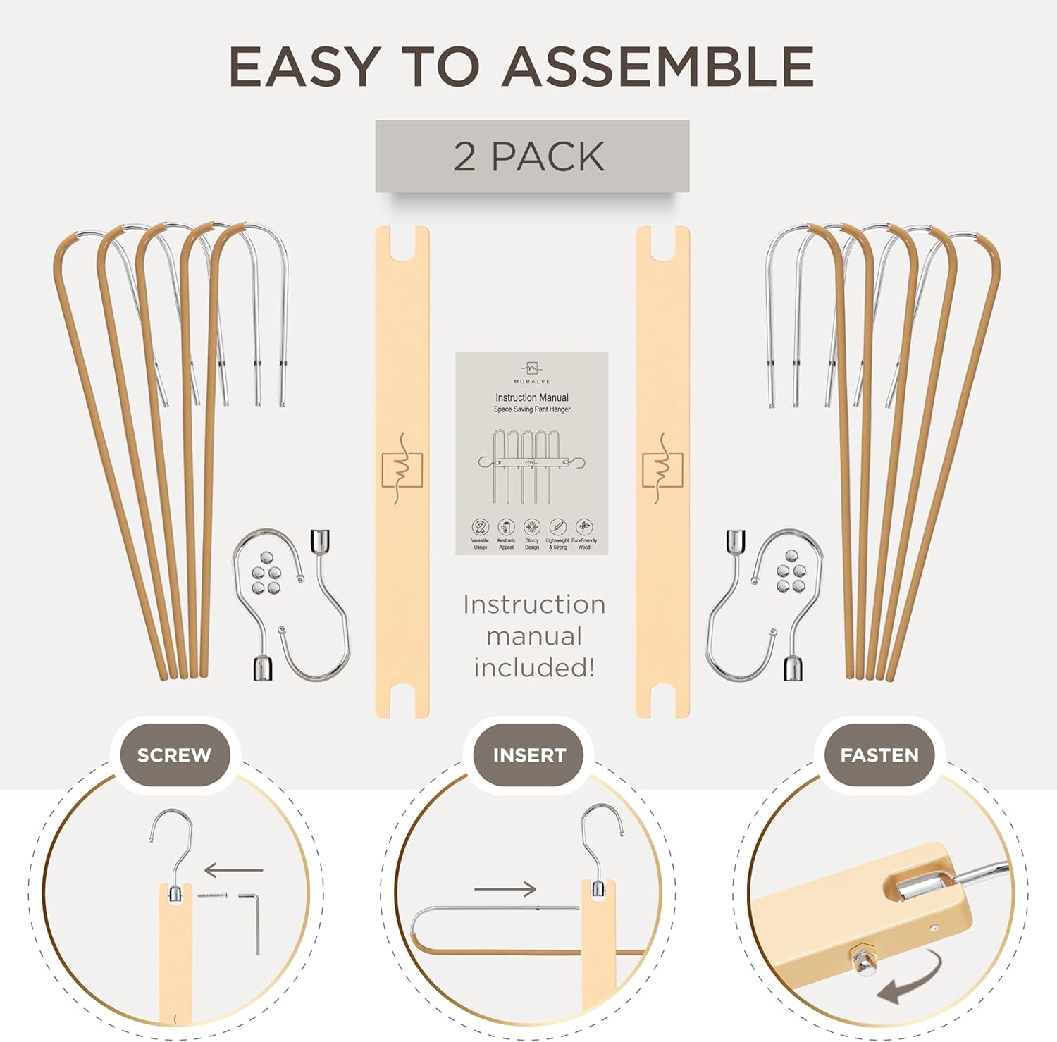 Thumbnail 6 de MORALVE Pants Hangers Space Saving - 2 Pack European Beechwood Hangers with 360° Swivel Hooks