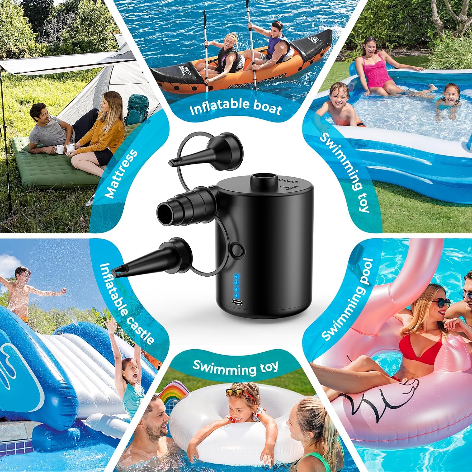 Detalle 2 de Portable Rechargeable Electric Air Pump (4000mAh) with 50W Motor and 3 Nozzles