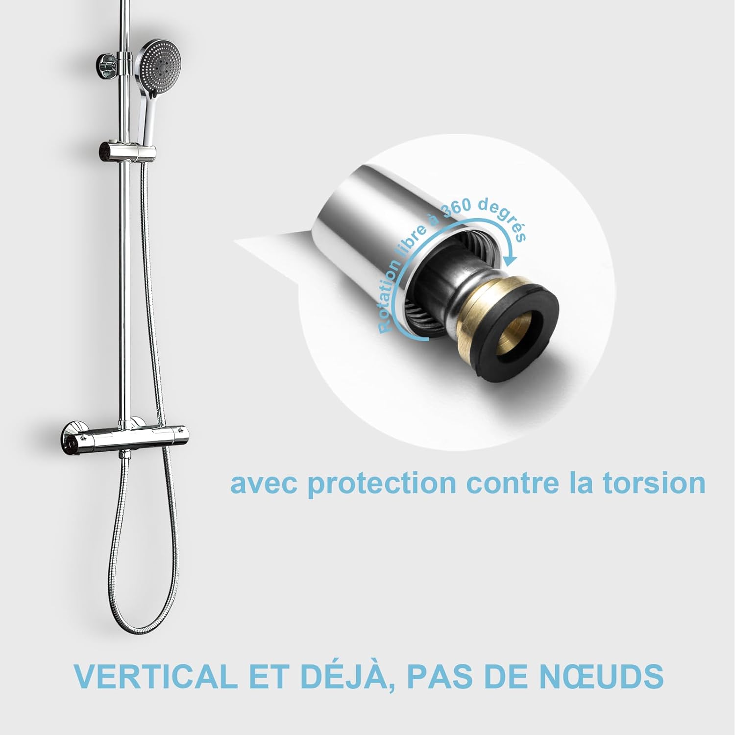 Detalle de OFFO Flexible de Douche 1,6 m avec Protection Anti-torsion – Tuyau en Acier Inoxydable Chromé, 11 mm ( haute pression )