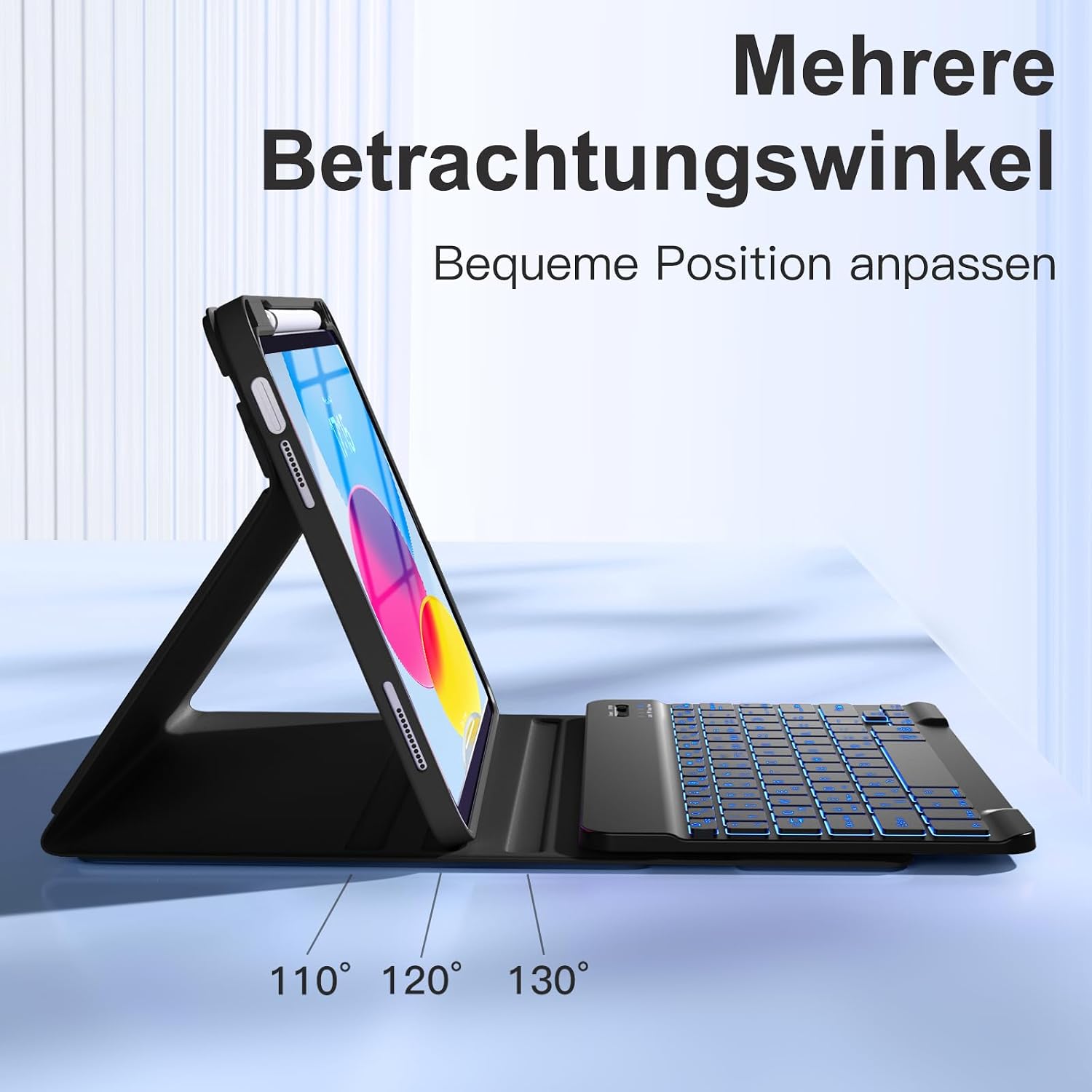 Detalle de Vobafe Hülle mit Tastatur für iPad A16 (11/10.9) – abnehmbare magnetische Keyboard-Schutzhülle mit beleuchteten Tasten