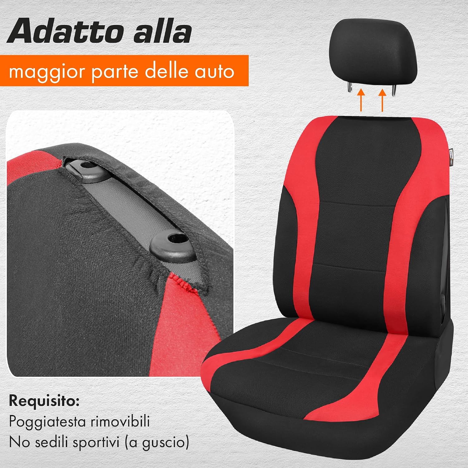 Detalle 2 de Upgrade4cars Coprisedili auto anteriori universali nero/rosso (set da 4 pezzi)