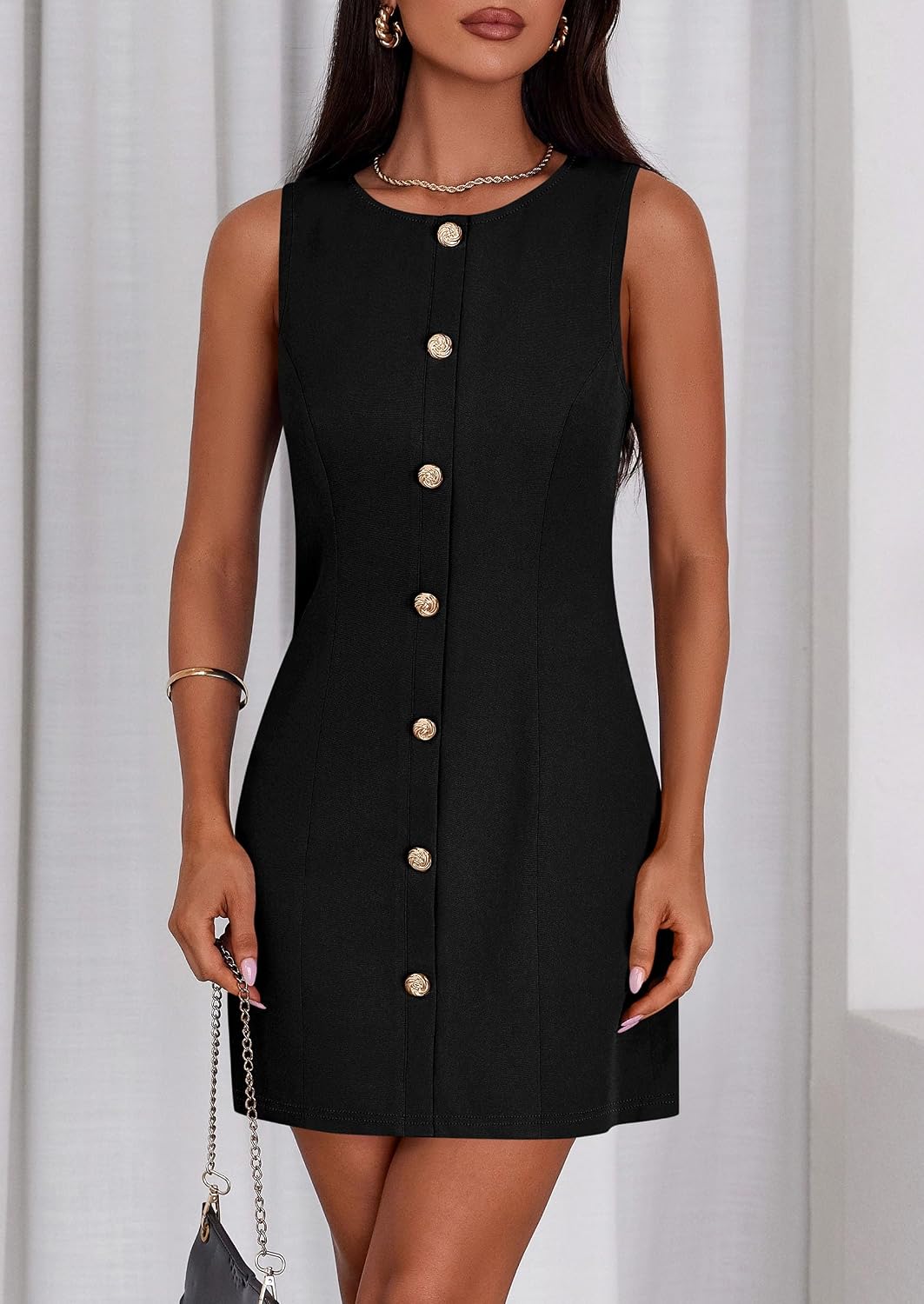 Detalle de PrettyGarden Work Dresses for Women 2026 Summer Short Sleeves Button-Down Office Dress