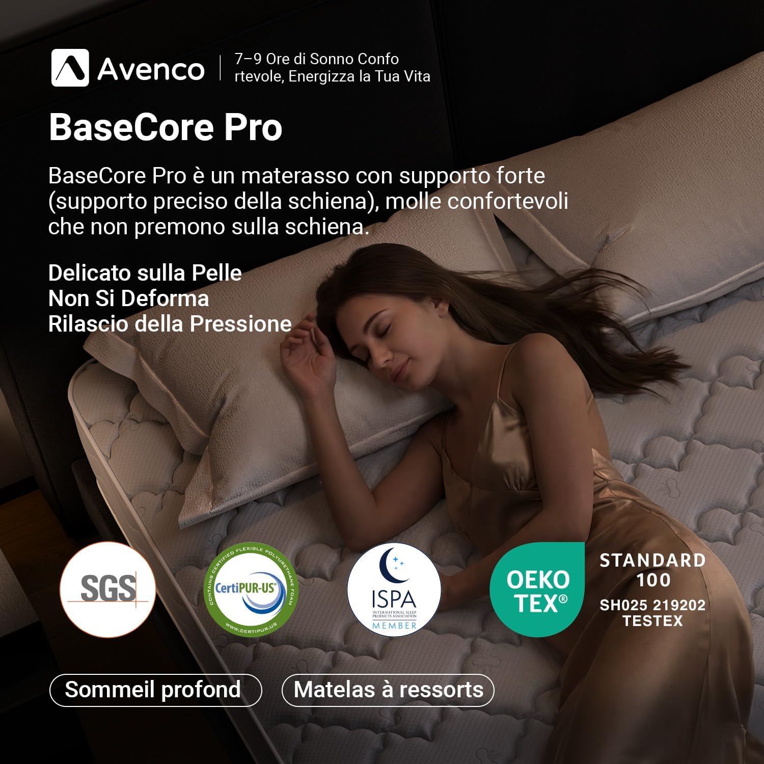 Thumbnail 1 de Avenco Materasso 80x190 – Singolo con molle insacchettate, supporto personalizzato e comfort medio-solido