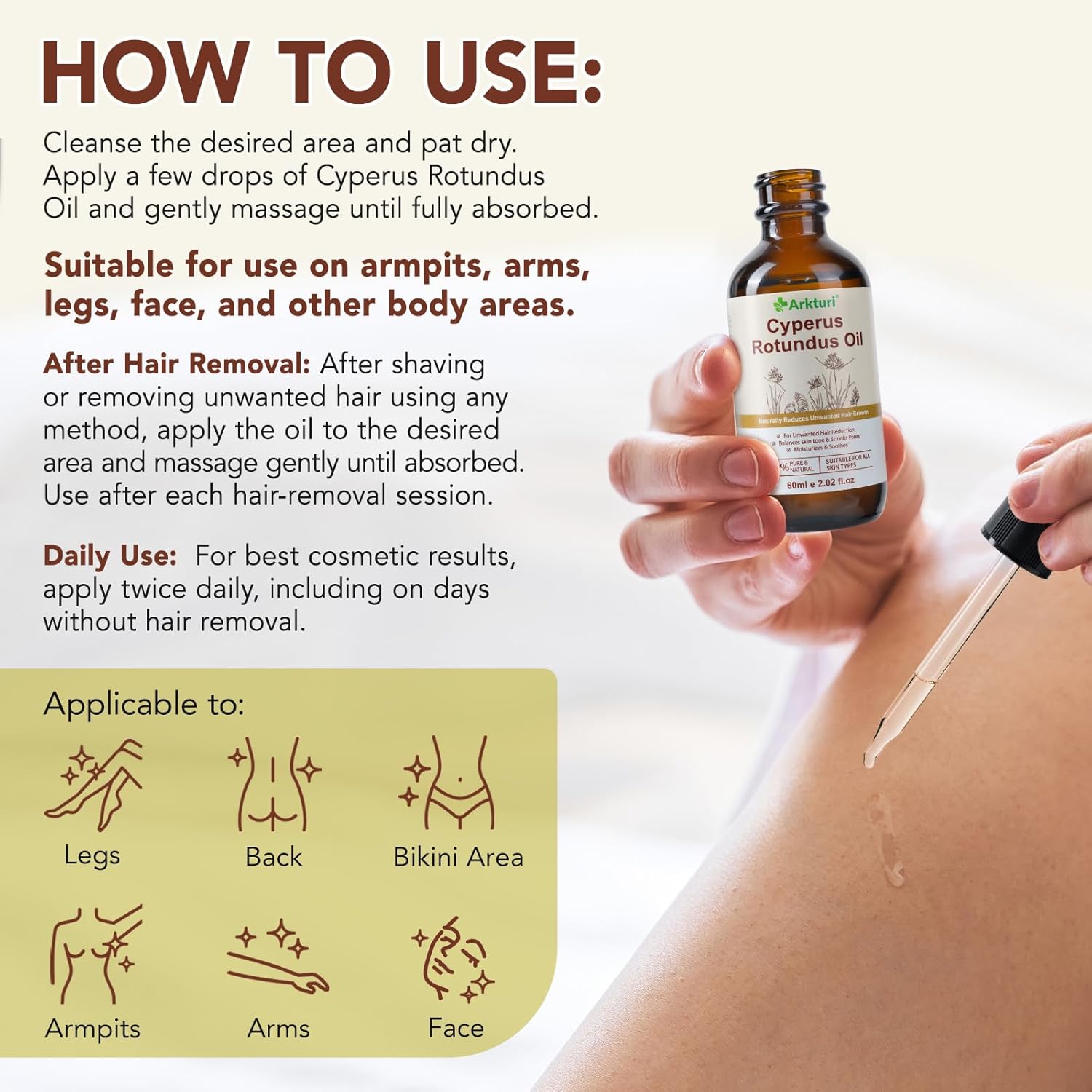 Thumbnail 6 de Feeliville Cyperus Rotundus Oil 60 ml, olio naturale per inibire la ricrescita dei capelli e idratare la pelle