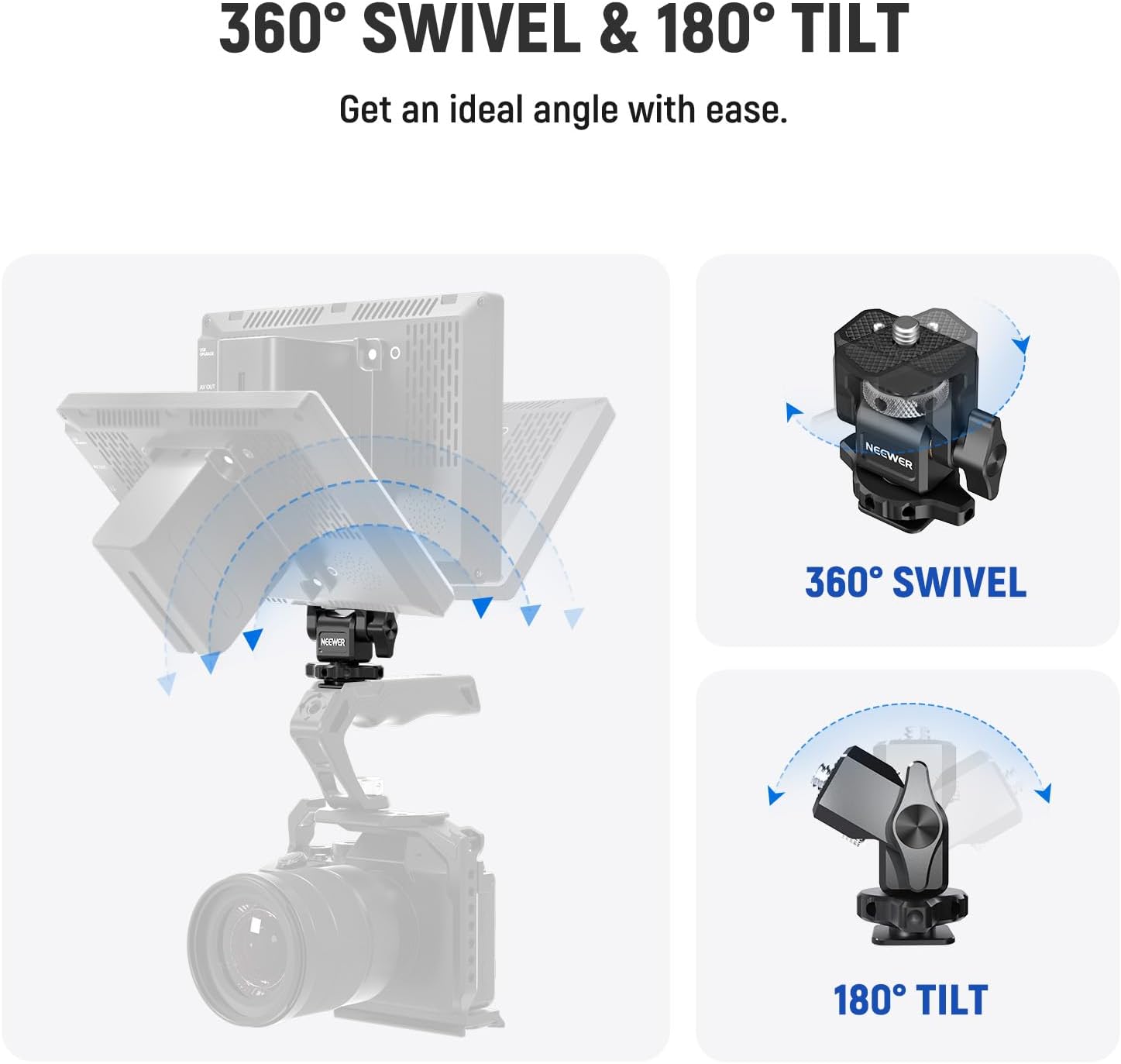 Detalle de NEEWER Kamera Monitorhalterung mit Cold Shoe und 1/4" Schraube für 5" & 7" Field Monitore (kompatibel mit Atomos Ninja V)