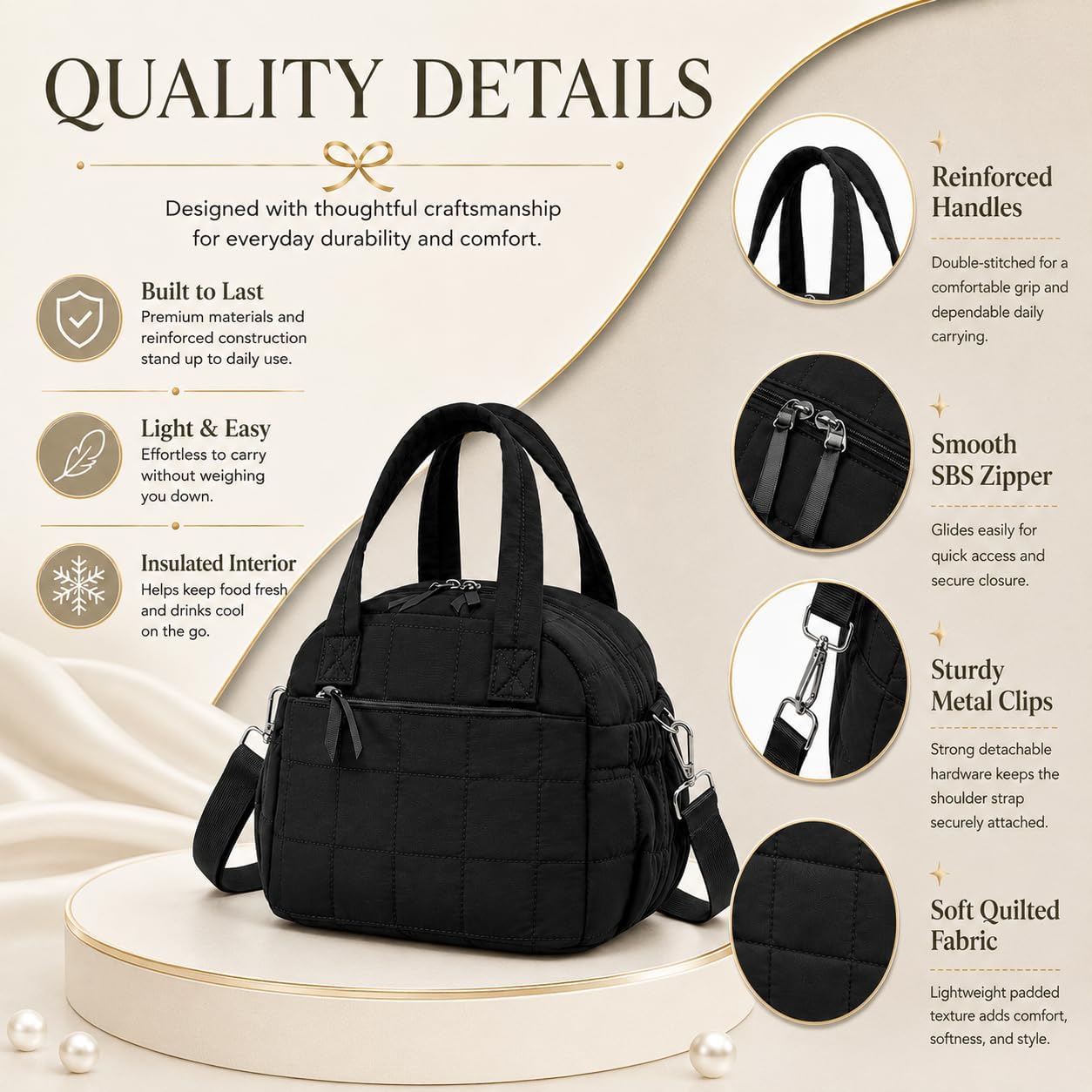 Thumbnail 5 de LEDAOU Quilted Insulated Lunch Bag for Women, 9L: Lightweight, Stylish, and Ready for Work, School, or Travel