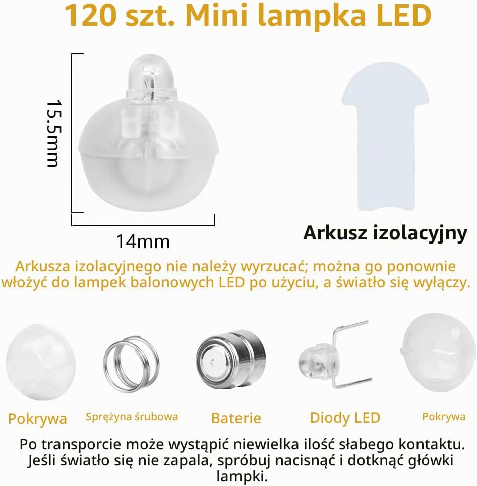 Detalle 2 de AUAUY 4789441 – 120 ciepłobiałych mini lampek LED do balonów