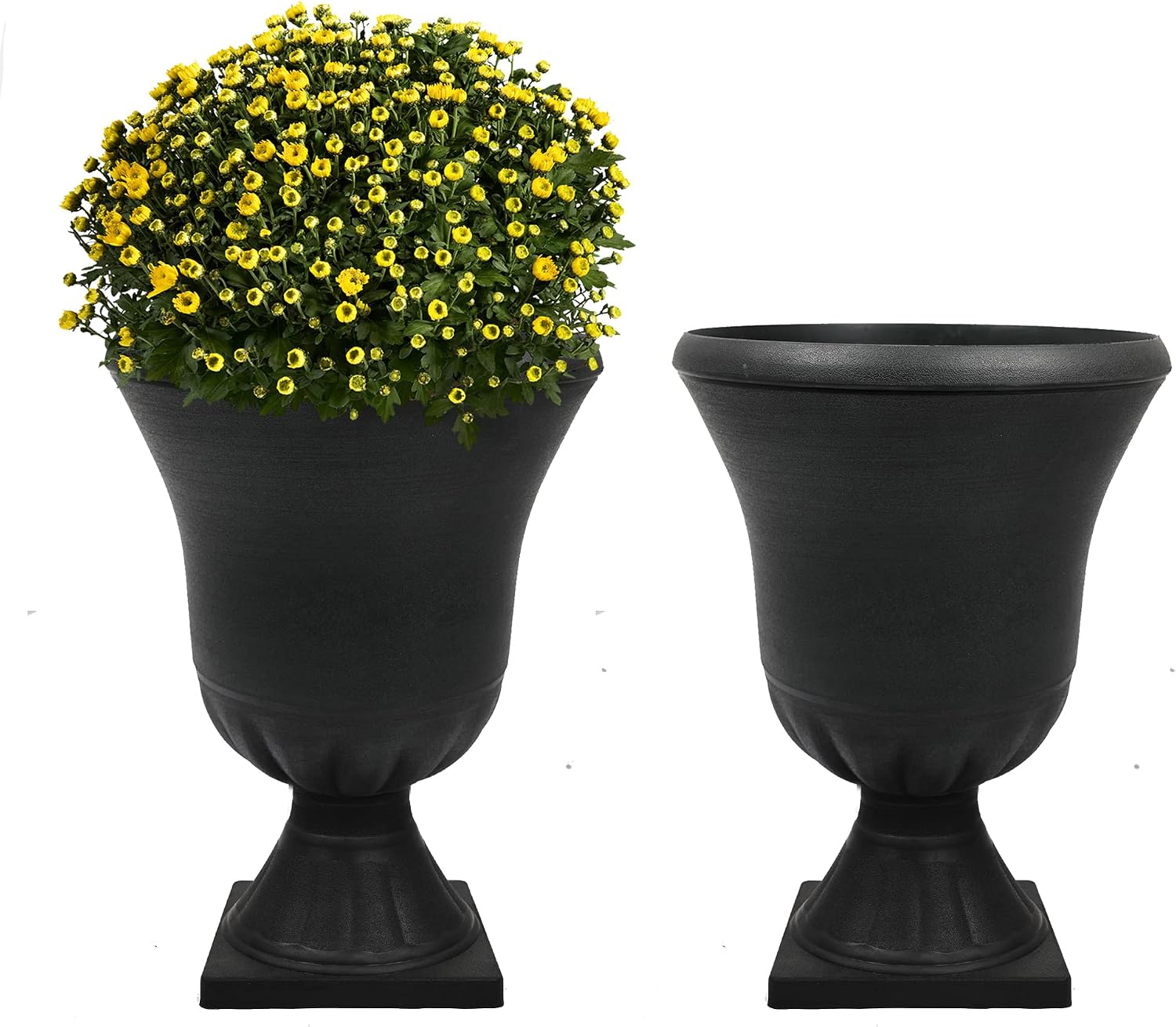 Detalle de Worth Tall Round Urn Planters, 2-Pack, Black, 22 in. with Drainage Plugs
