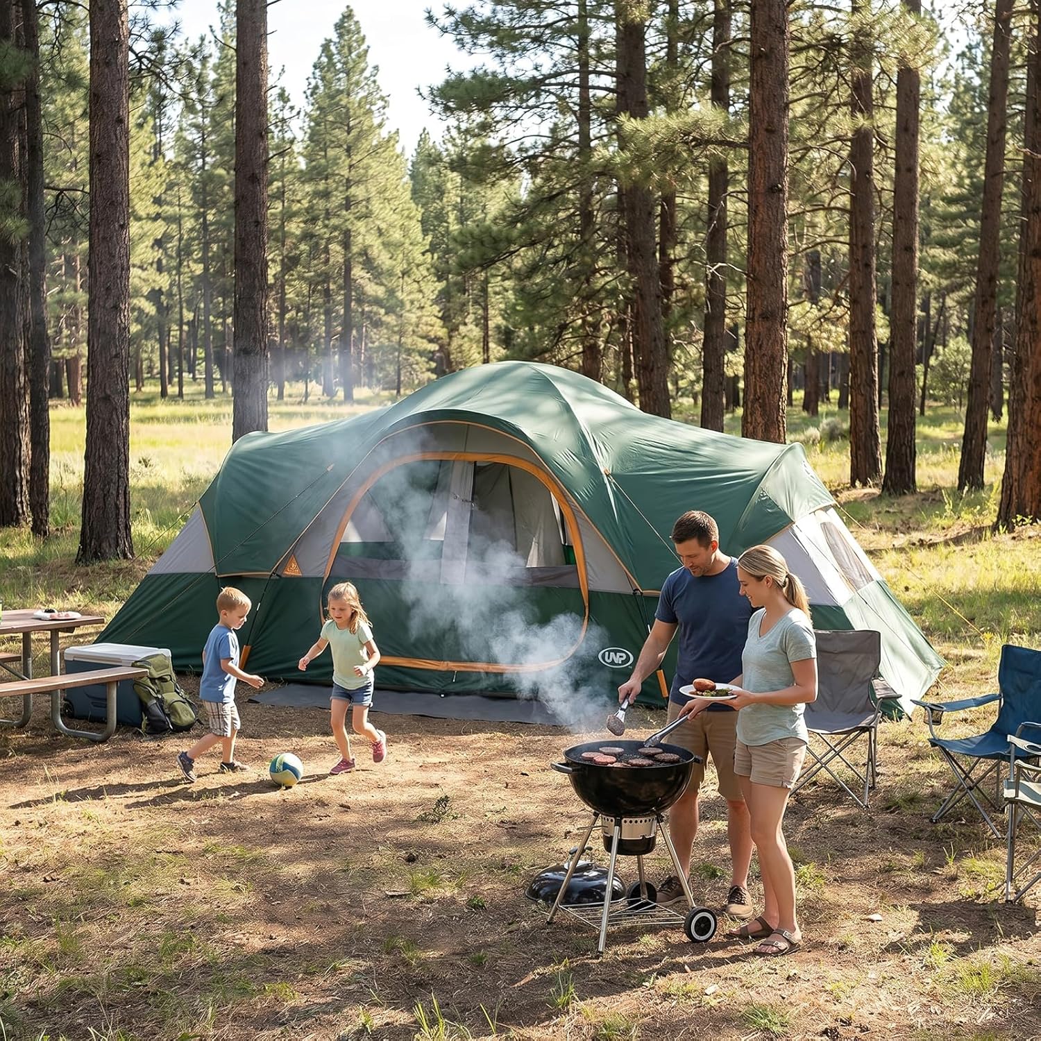 Detalle de UNP Camping Tent 10-Person Family Tent — Easy Up, 2 Rooms, Waterproof 18ft x 9ft x 78in