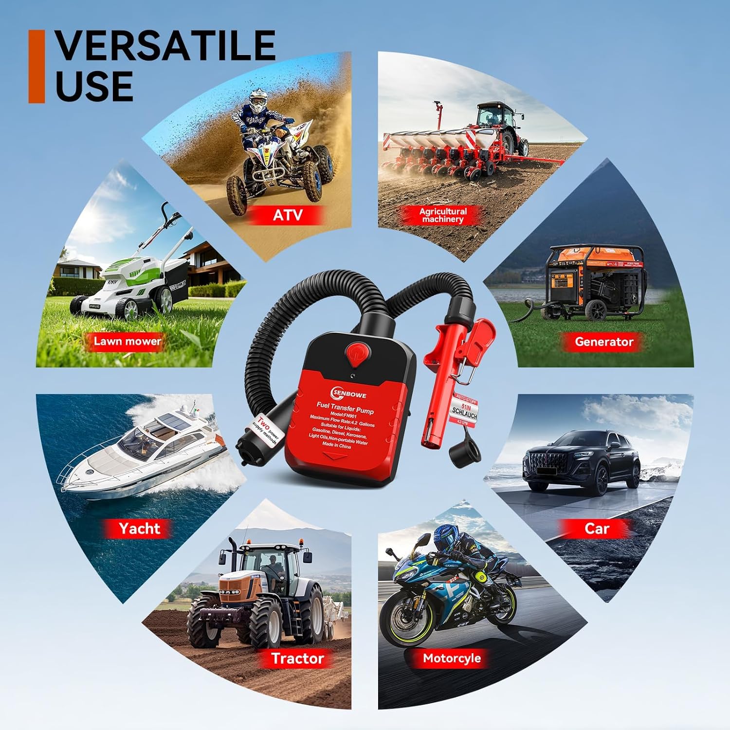 Thumbnail 6 de Fuel Transfer Pump with Auto-Stop — 4.2 GPM, Battery or USB-Powered, 51" Hose, 4 Adapters