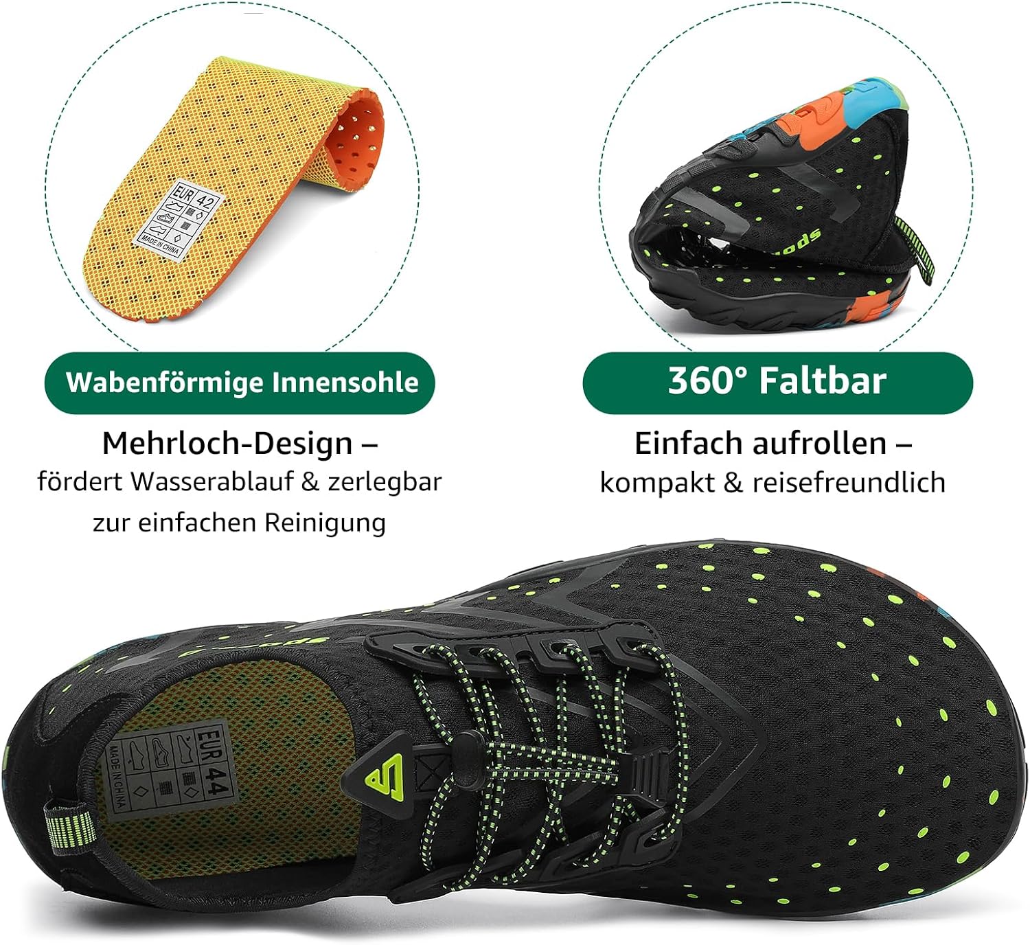 Detalle de SAGUARO Badeschuhe Damen Herren – Schnelltrocknende Aquaschuhe, rutschfest, leichter Neopren & 360° faltbar