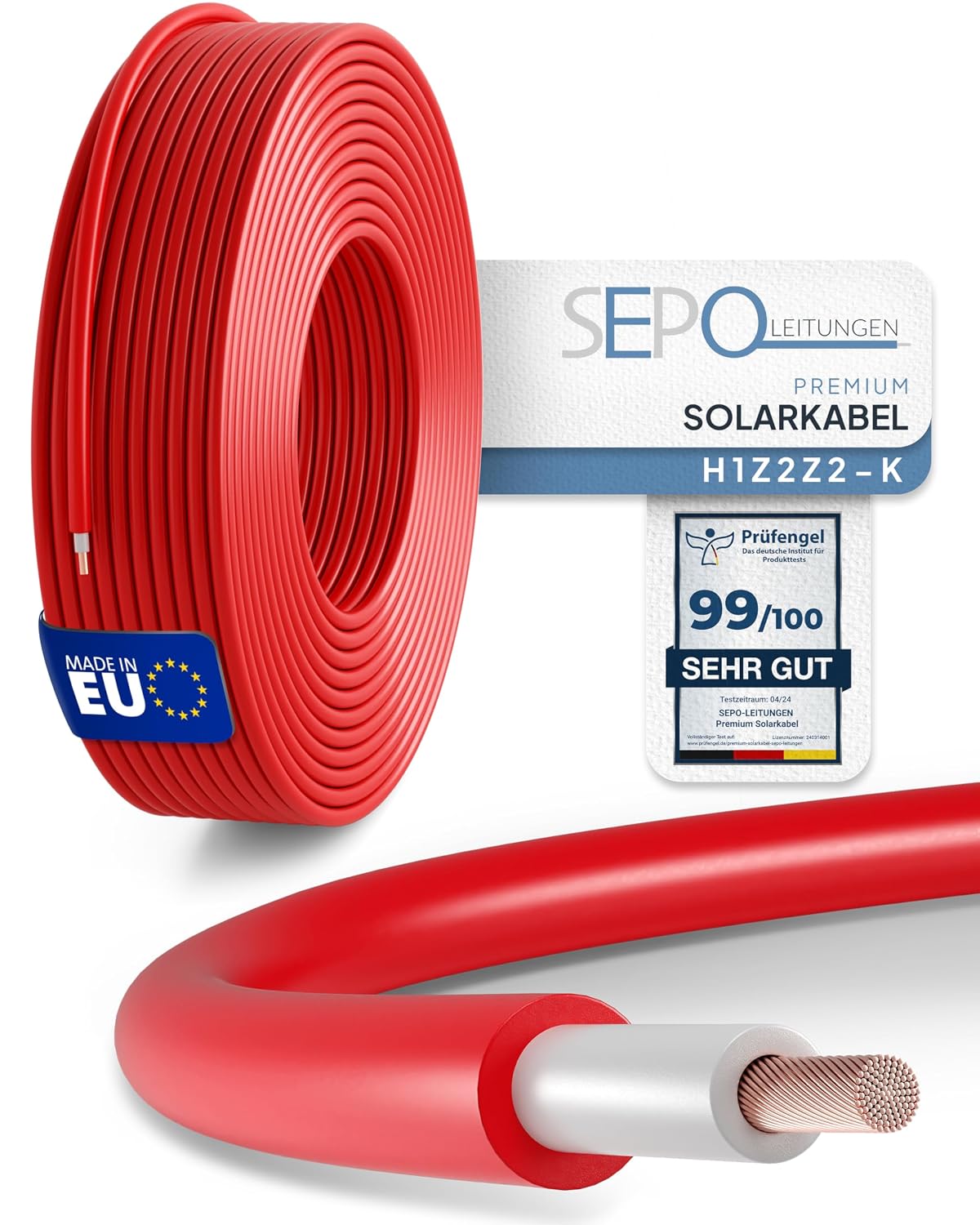 Detalle de SEPO-Leitungen Solarkabel 6mm², 10 m – H1Z2Z2-K, Made in EU, 0% MwSt., Außenkabel für Photovoltaik