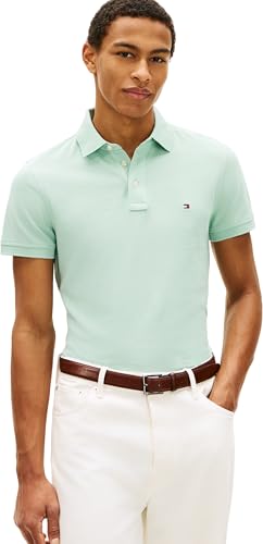 Detalle de Tommy Hilfiger Polo de manga corta hombre 1985 Slim Fit – Verde Crushed Mint (XL)