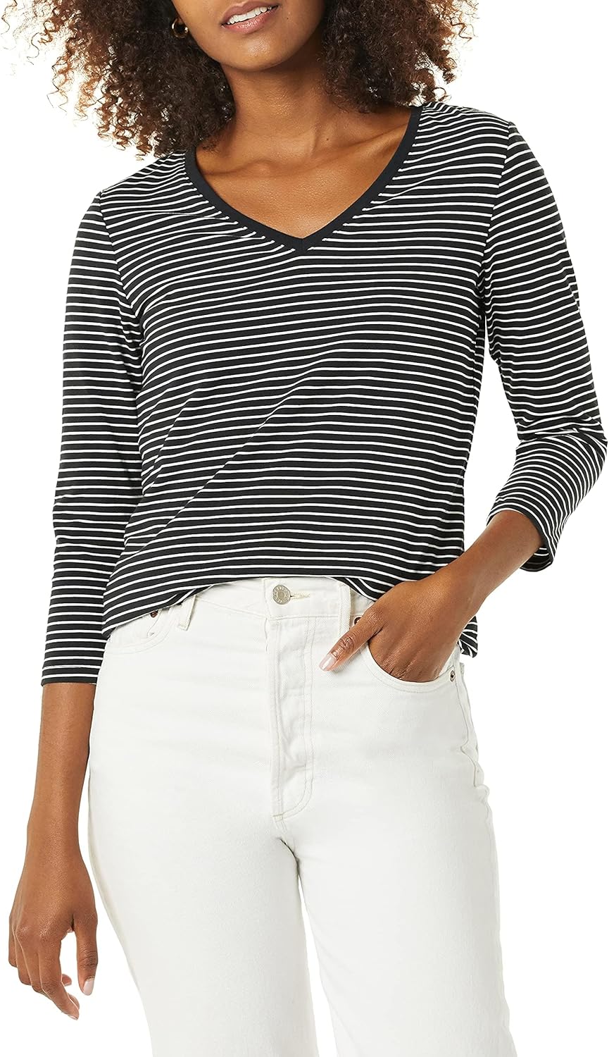 Thumbnail 6 de Amazon Essentials Damen Regular-Fit T-Shirt mit 3/4-Ärmlänge und V-Ausschnitt (In Übergröße erhältlich)