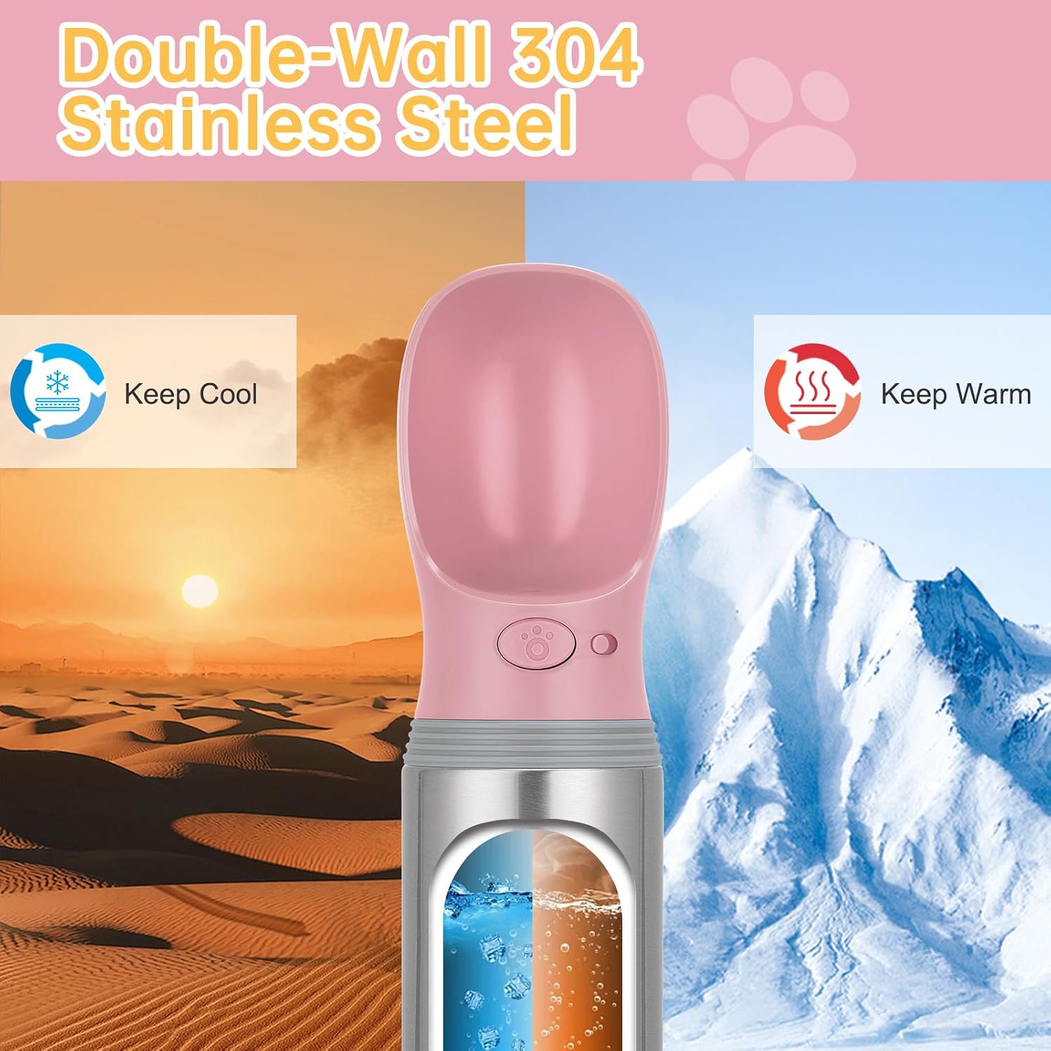 Detalle de Anipaw 14オンス 犬用ウォーターボトル ステンレス製・漏れ防止・ワンキー給水