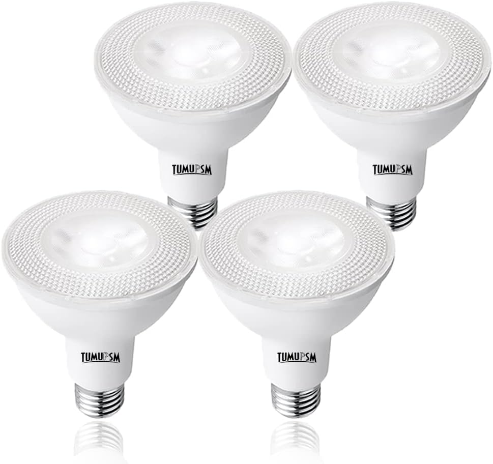 Detalle de TUMUPSM T-PARW12 PAR30 LED Bulbs, 3000K Warm White, Dimmable, 4-Pack