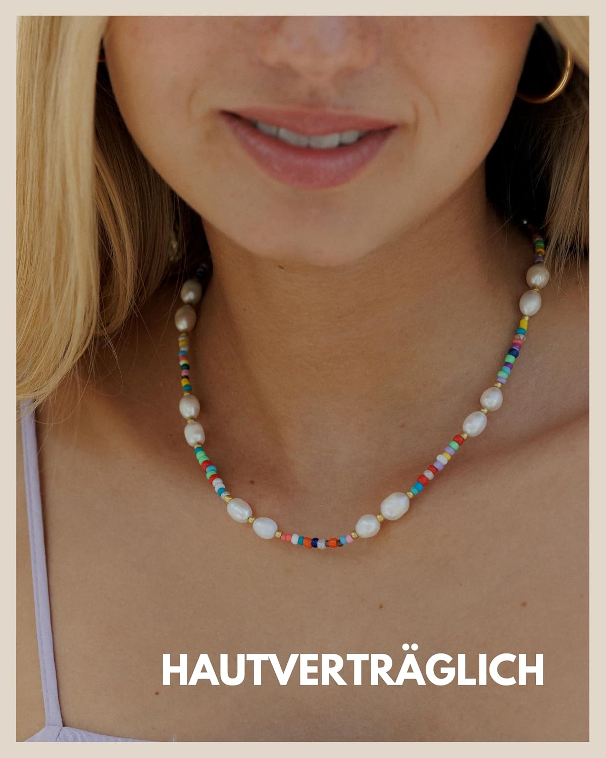 Detalle 2 de GD GOOD.designs Perlenkette für Damen mit bunten Perlen, wasserfest, ohne Anhänger – Halskette 45 cm