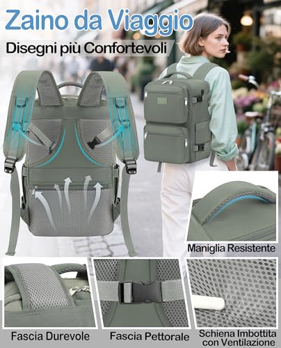 Detalle de LYNXCHER Zaino da Viaggio Easyjet 45x36x20: 30L, 15.6'' laptop, verde chiaro