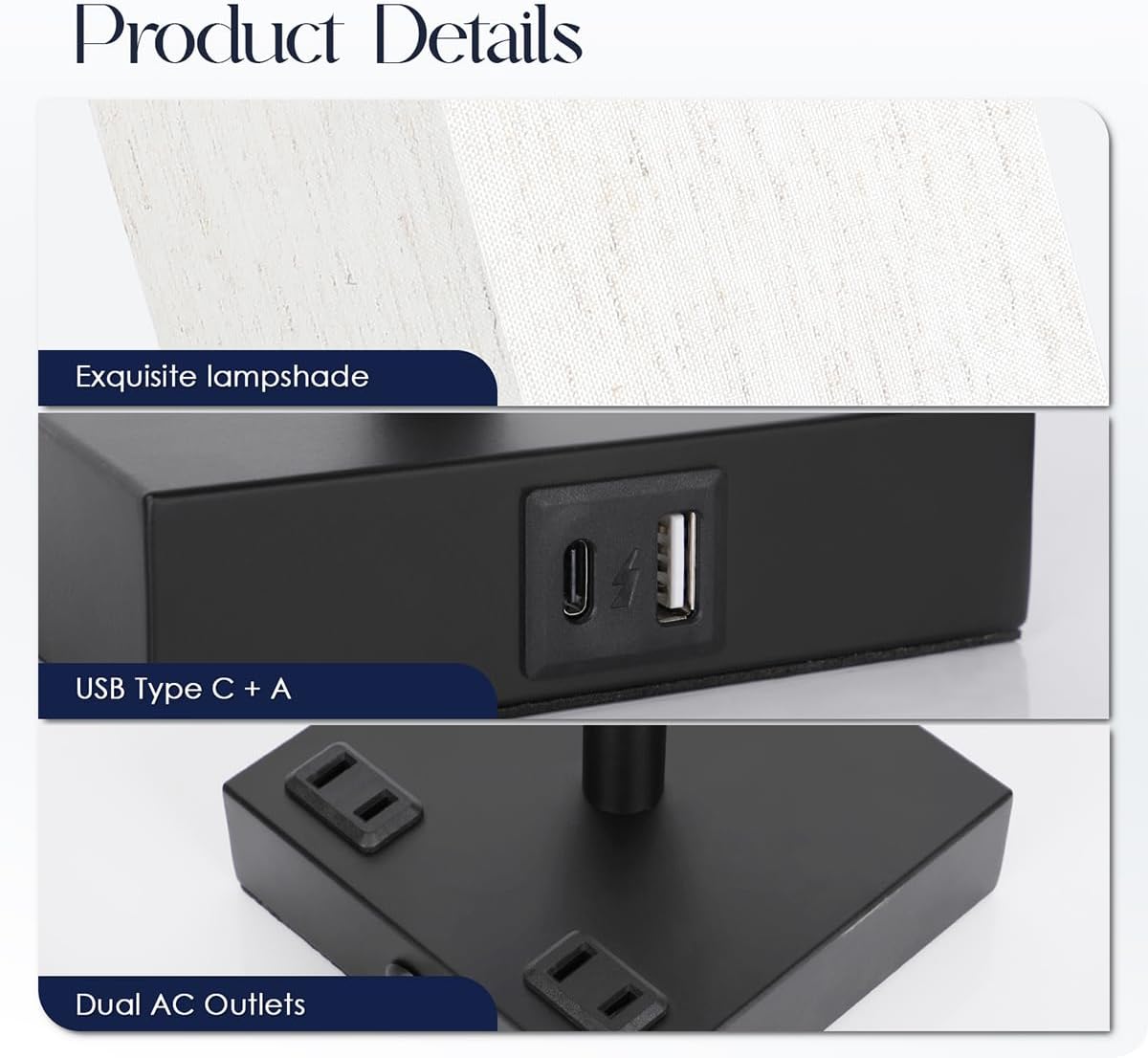 Thumbnail 4 de Soilsiu TD-018S Set of 2 Touch Table Lamps with USB-C, USB-A and Outlets