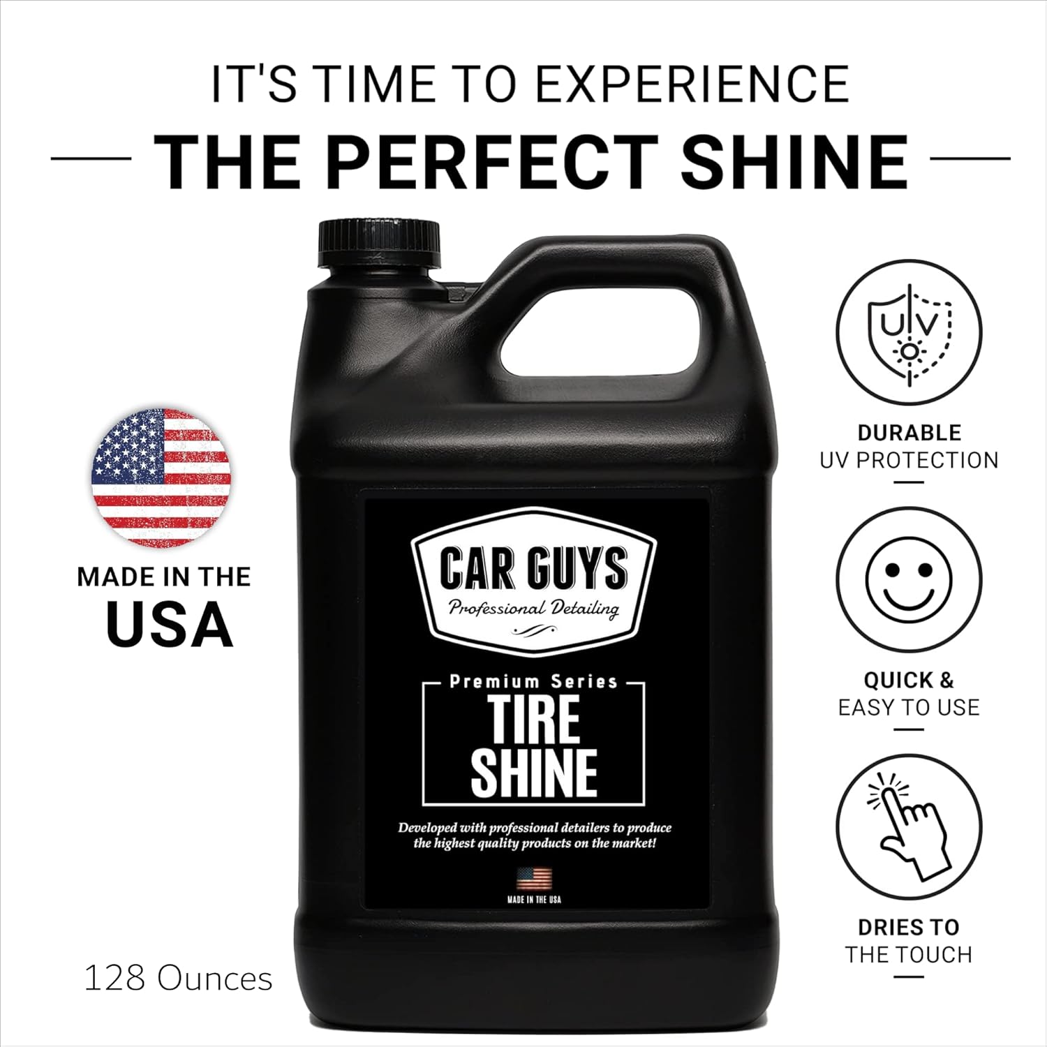 Detalle de CAR GUYS Tire Shine Spray 1 Gallon Refill — Deep Black, Long-Lasting, Dry-To-The-Touch Finish