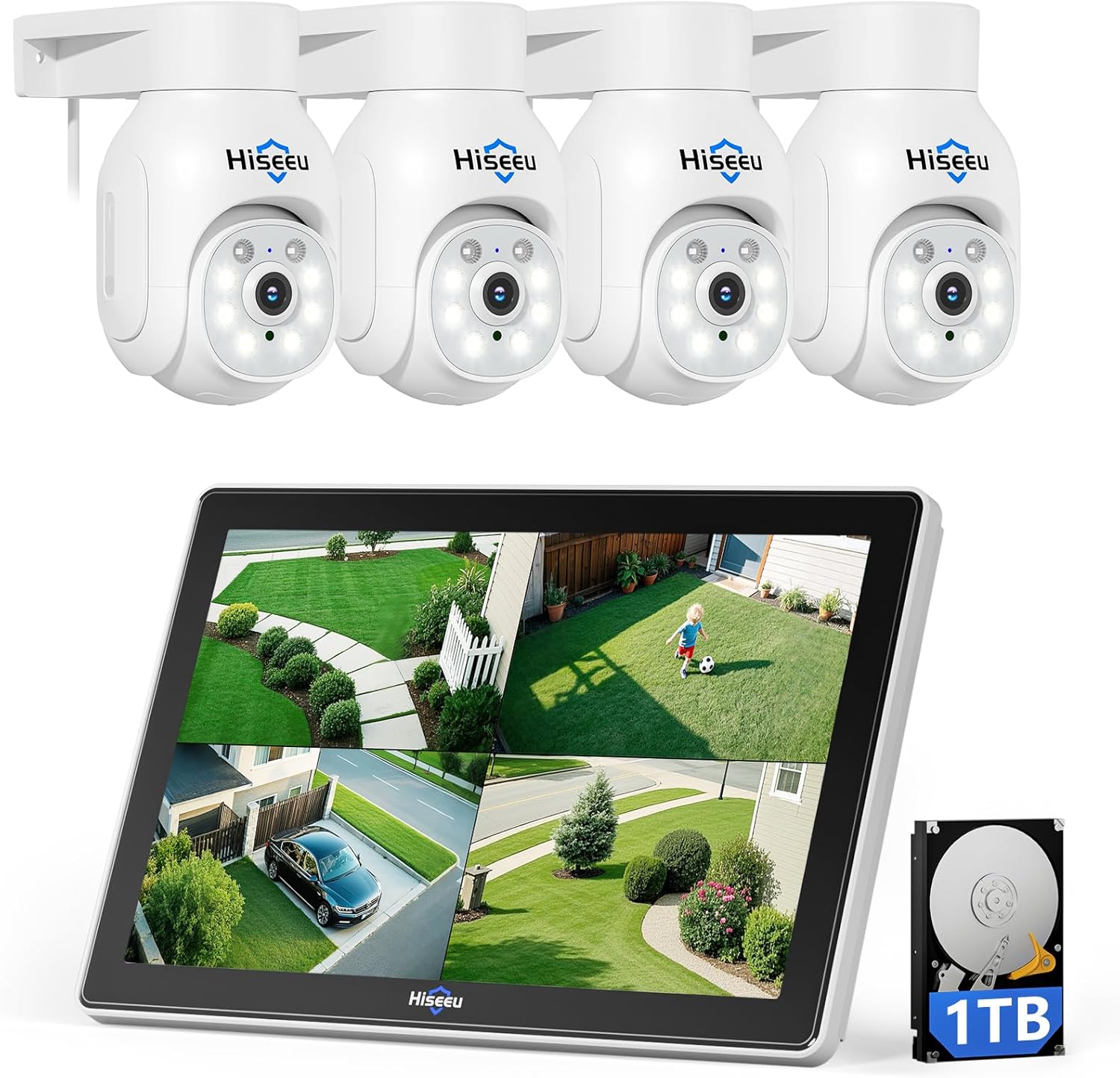 Detalle de Kit videosorveglianza PTZ con monitor da 10'' Hiseeu 5MP: sicurezza esterna integrata