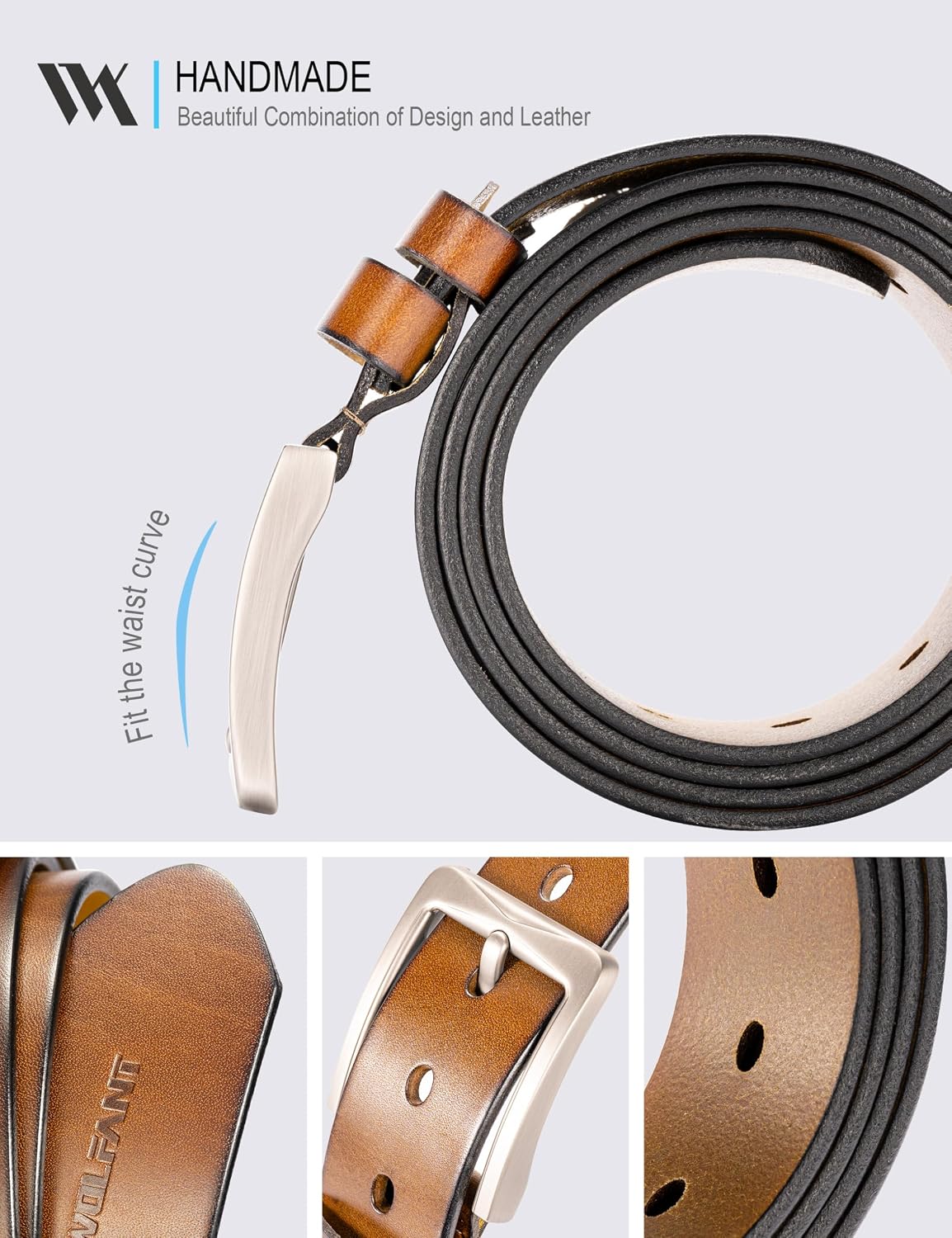 Detalle de WOLFANT 1.5" Full Grain Leather Belt for Men (Gift Box) — 100% Italian Solid Leather