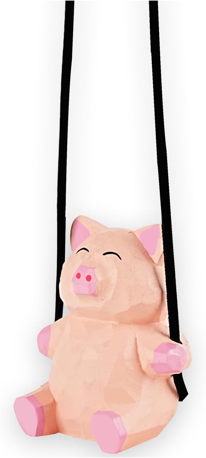Thumbnail 1 de VIPbuy handgefertigtes Holz-Schaukel-Schweinchen als Autoanhänger fürs Rückspiegel-Dekor