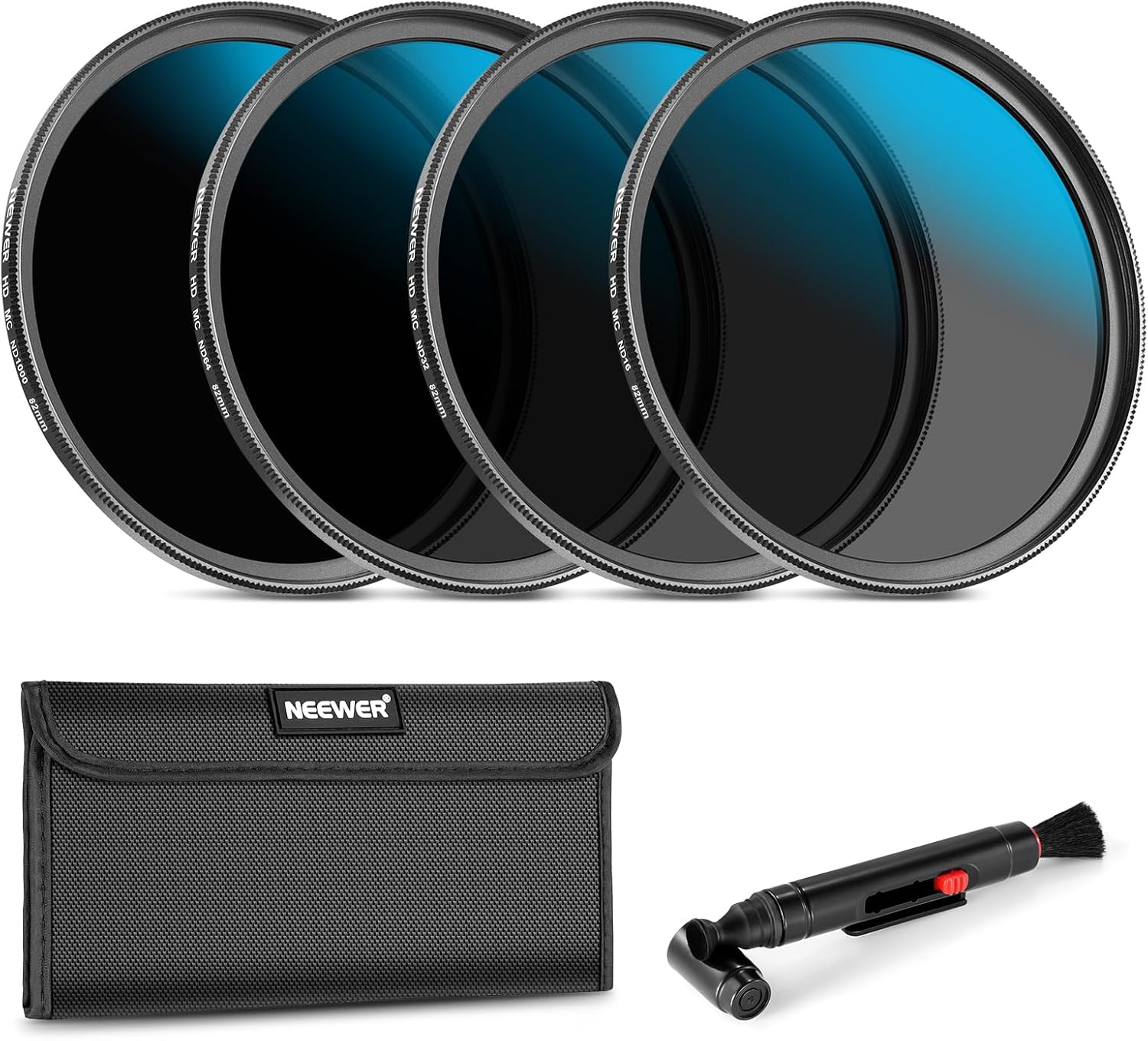 Detalle de NEEWER 82mm ND Lens Filter Set (ND16/ND32/ND64/ND1000) with Cleaning Pen & Filter Pouch