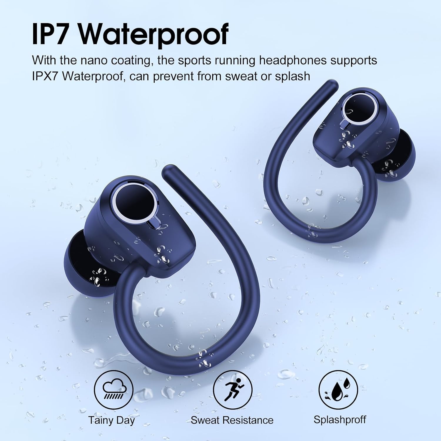 Detalle de Bluetooth Kopfhörer Sport 2026 – Kabellose In-Ear mit IP7, 50 Std Spielzeit, Bluetooth 5.3, USB‑C, Blau