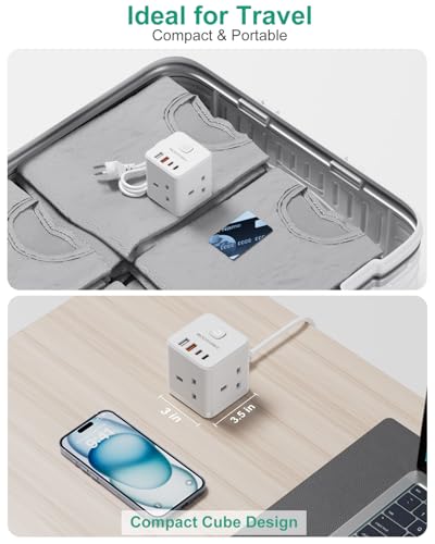 Detalle 2 de ROOTOMA Thailand Travel Adapter 3 Way 4 USB Fast Charging (QC3.0/PD20W) – 7-in-1 UK to Thailand