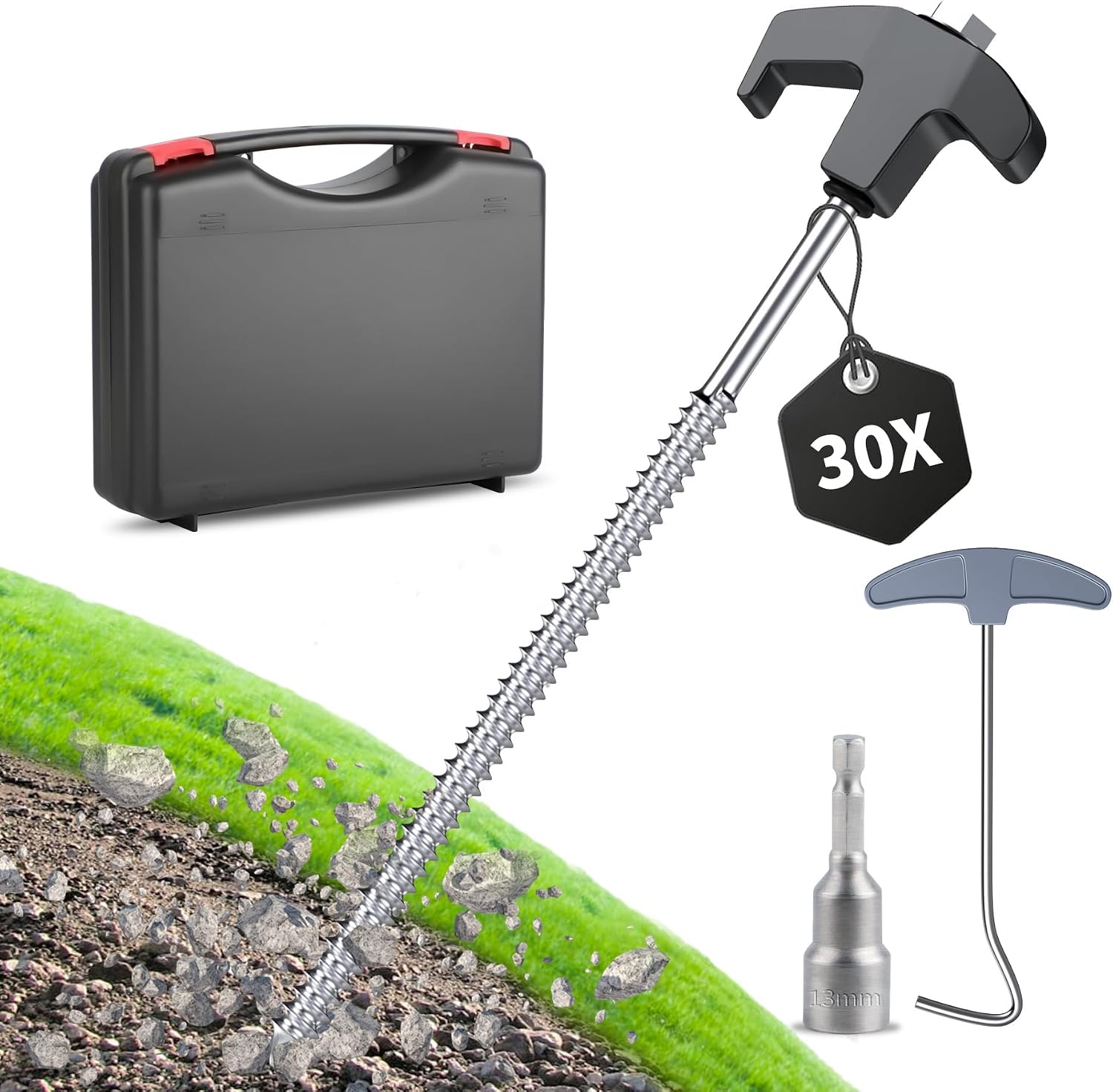 Forever Speed 30pcs Steel Tent Pegs with Box – 9.8 inch Heavy Duty Ground Pegs for Hard Surfaces
